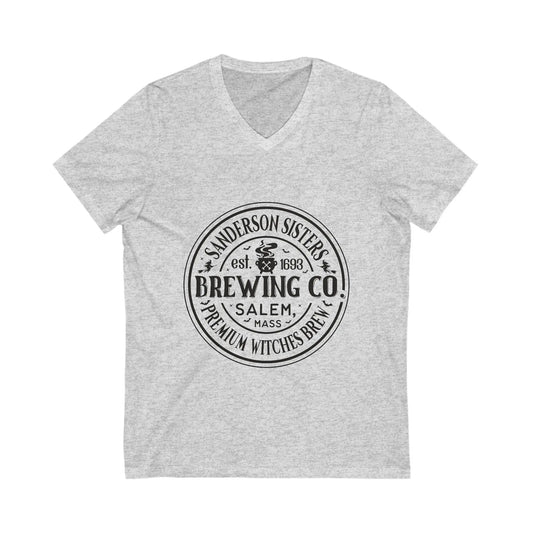 Sanderson Sisters Brewing Co. V-Neck Tee | Fun Halloween Shirt, Witch-Themed Apparel, Gift for Craft Beer Lovers, Unique Party Wear, [...] Printify