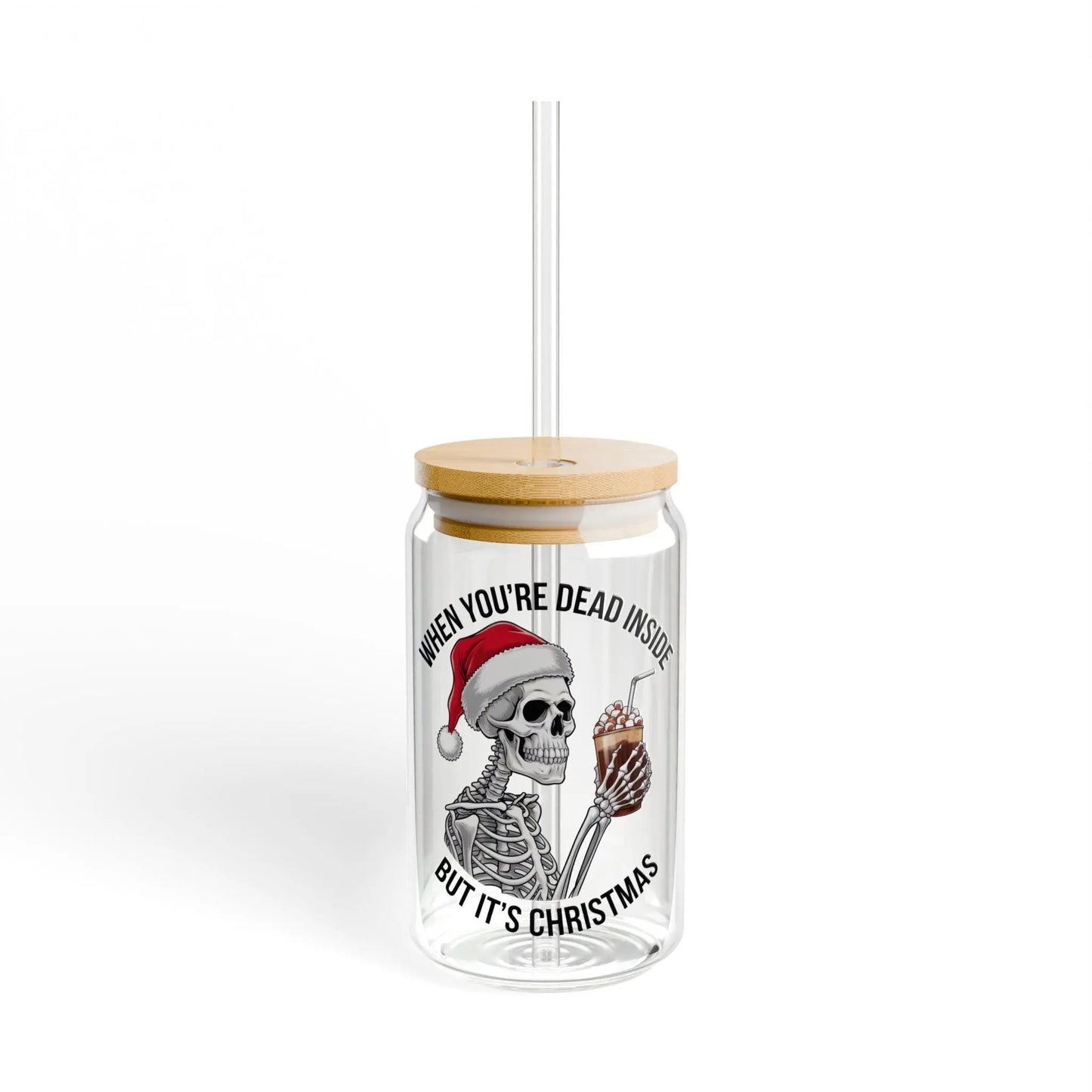 Christmas Sipper Glass: 16oz Tempered Glass Water Bottle with Straw Rainbow Chaos Art Studio