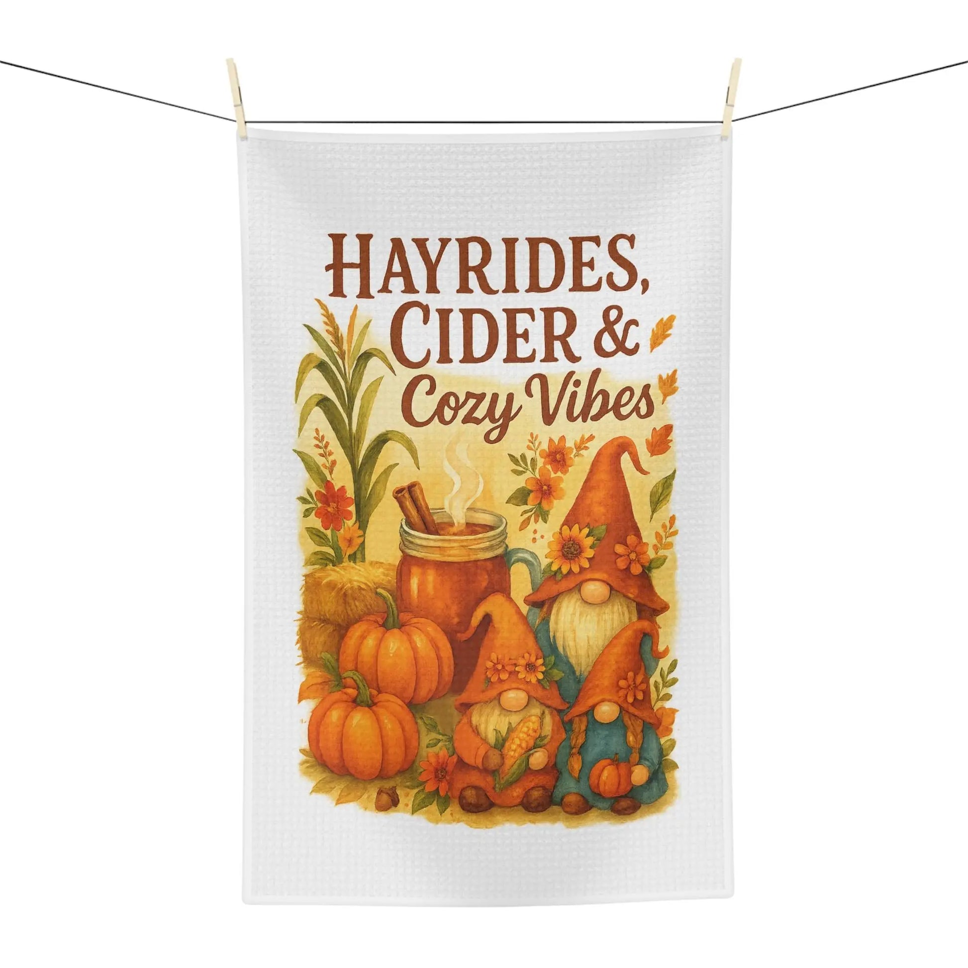 Autumn Gnome Tea Towel: Microfiber Fall Kitchen Decor Rainbow Chaos Art Studio