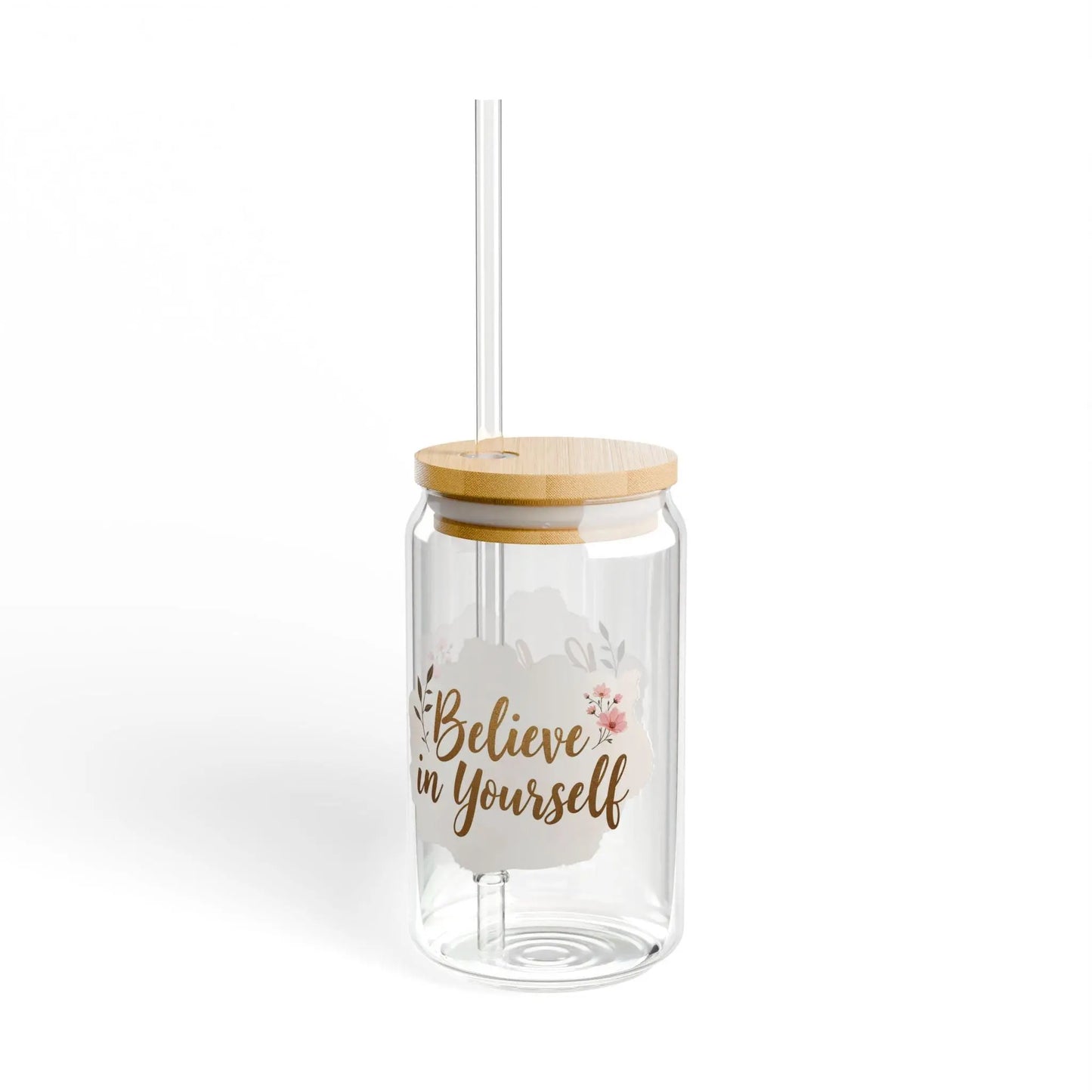 Inspirational Sipper Glass: Motivational 16oz Water Bottle with Bamboo Lid Rainbow Chaos Art Studio