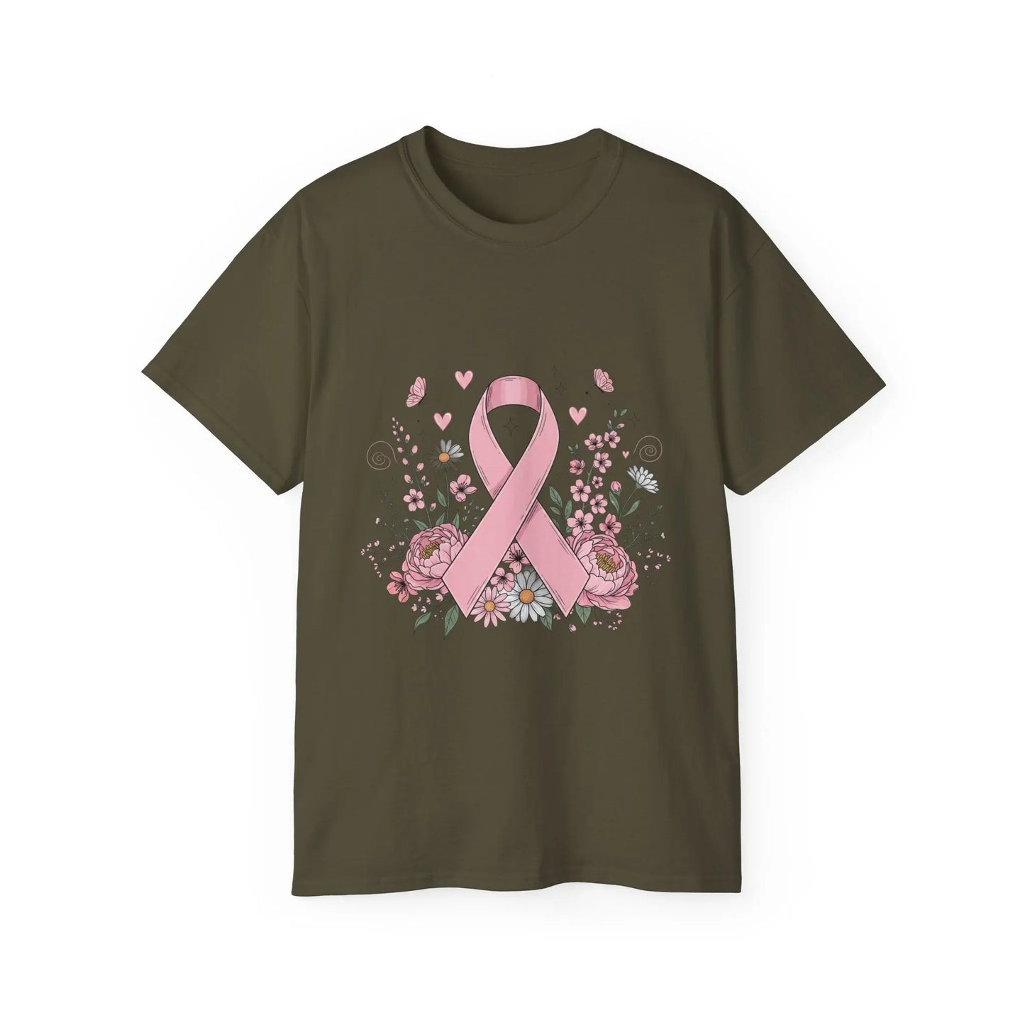 Breast Cancer Awareness Tee, Support Shirt, Floral Ribbon Design, Gift for Her, Unisex T-Shirt Printify