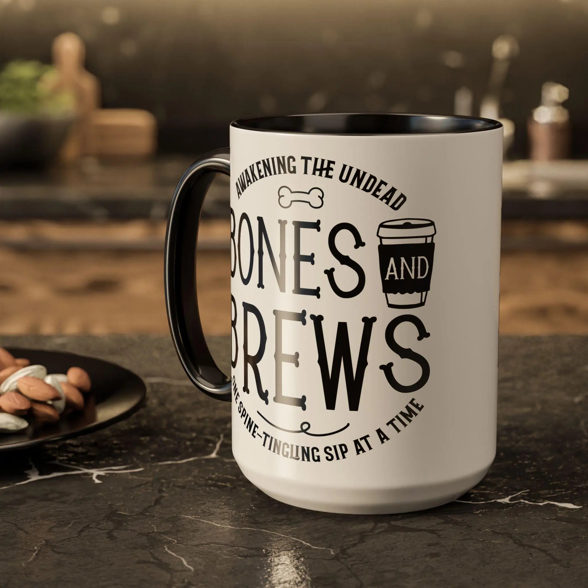 Halloween Coffee Mug: Bones and Brews Design, Colorful Ceramic Rainbow Chaos Art Studio