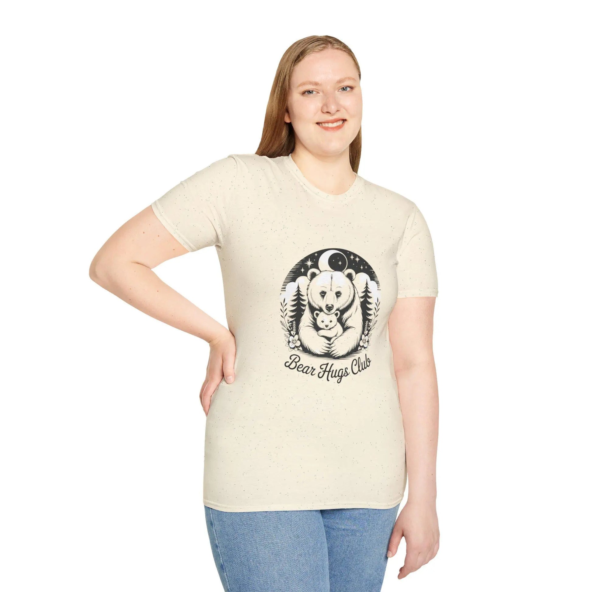Bear Hugs Club T-Shirt: Unisex Softstyle Cotton Tee Rainbow Chaos Art Studio