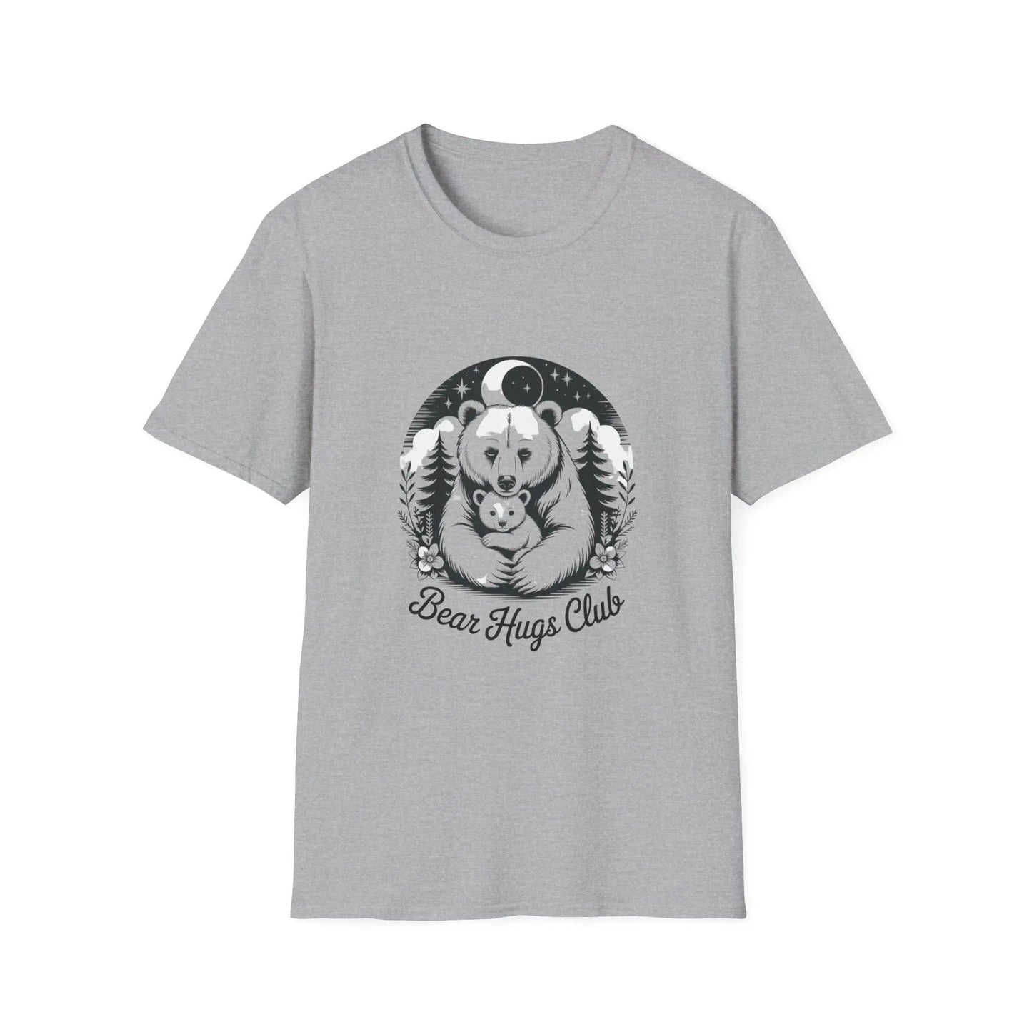 Bear Hugs Club T-Shirt: Unisex Softstyle Cotton Tee Rainbow Chaos Art Studio