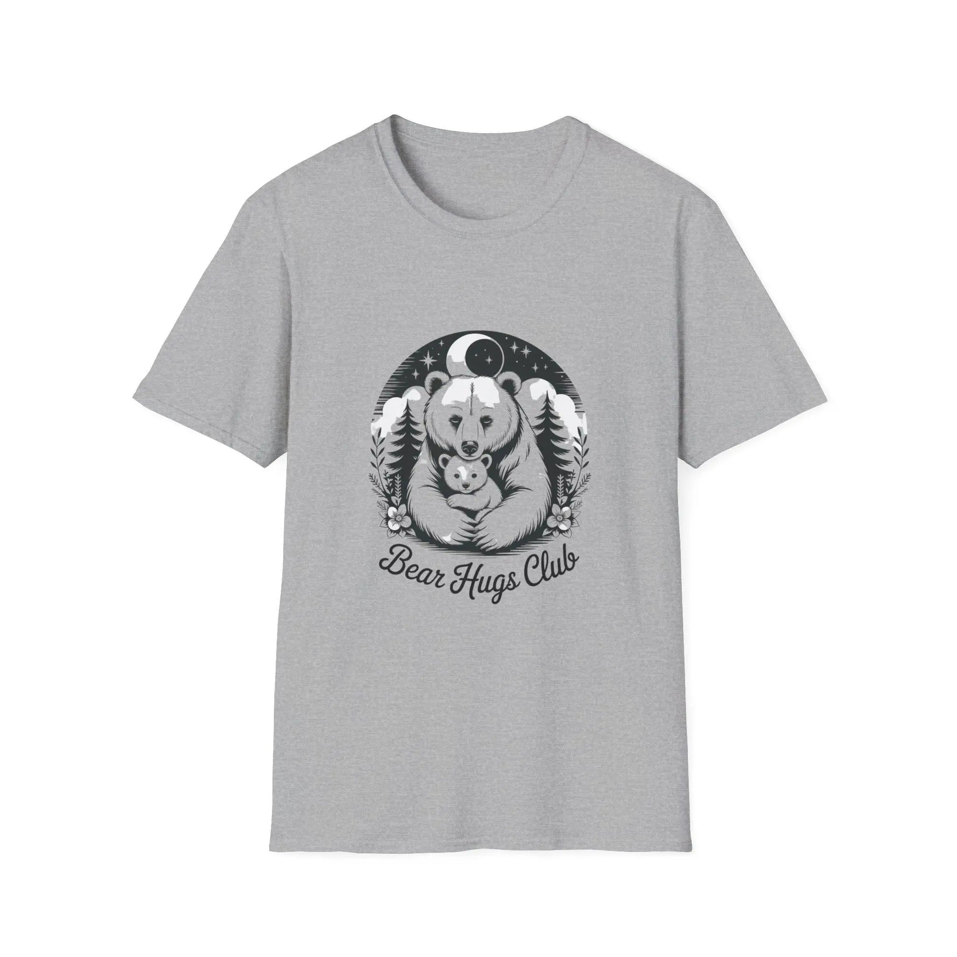Bear Hugs Club T-Shirt: Unisex Softstyle Cotton Tee Rainbow Chaos Art Studio