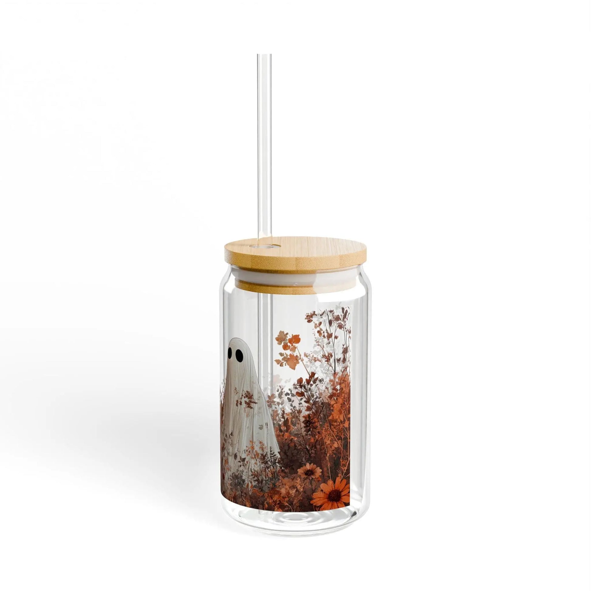 Ghost Sipper Glass: Halloween Drinkware with Straw - 16oz Rainbow Chaos Art Studio