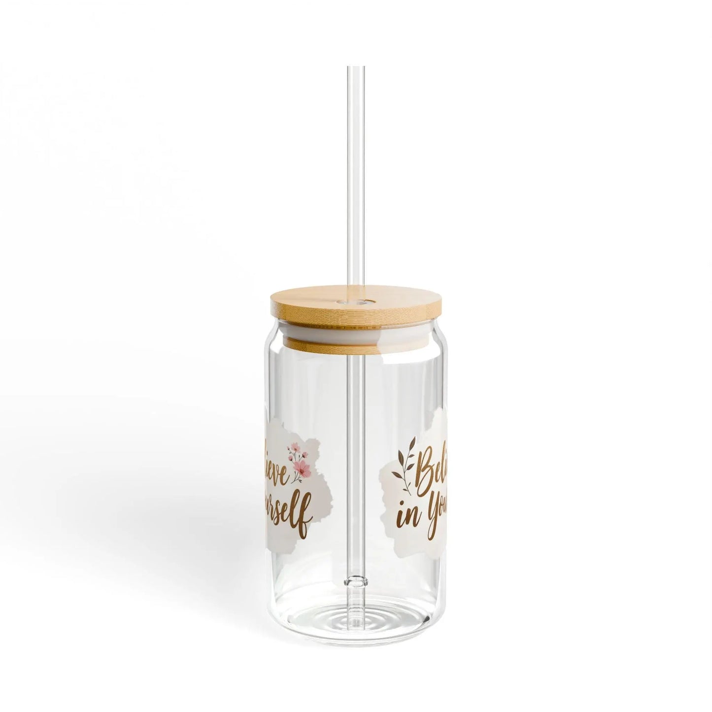 Inspirational Sipper Glass: Motivational 16oz Water Bottle with Bamboo Lid Rainbow Chaos Art Studio