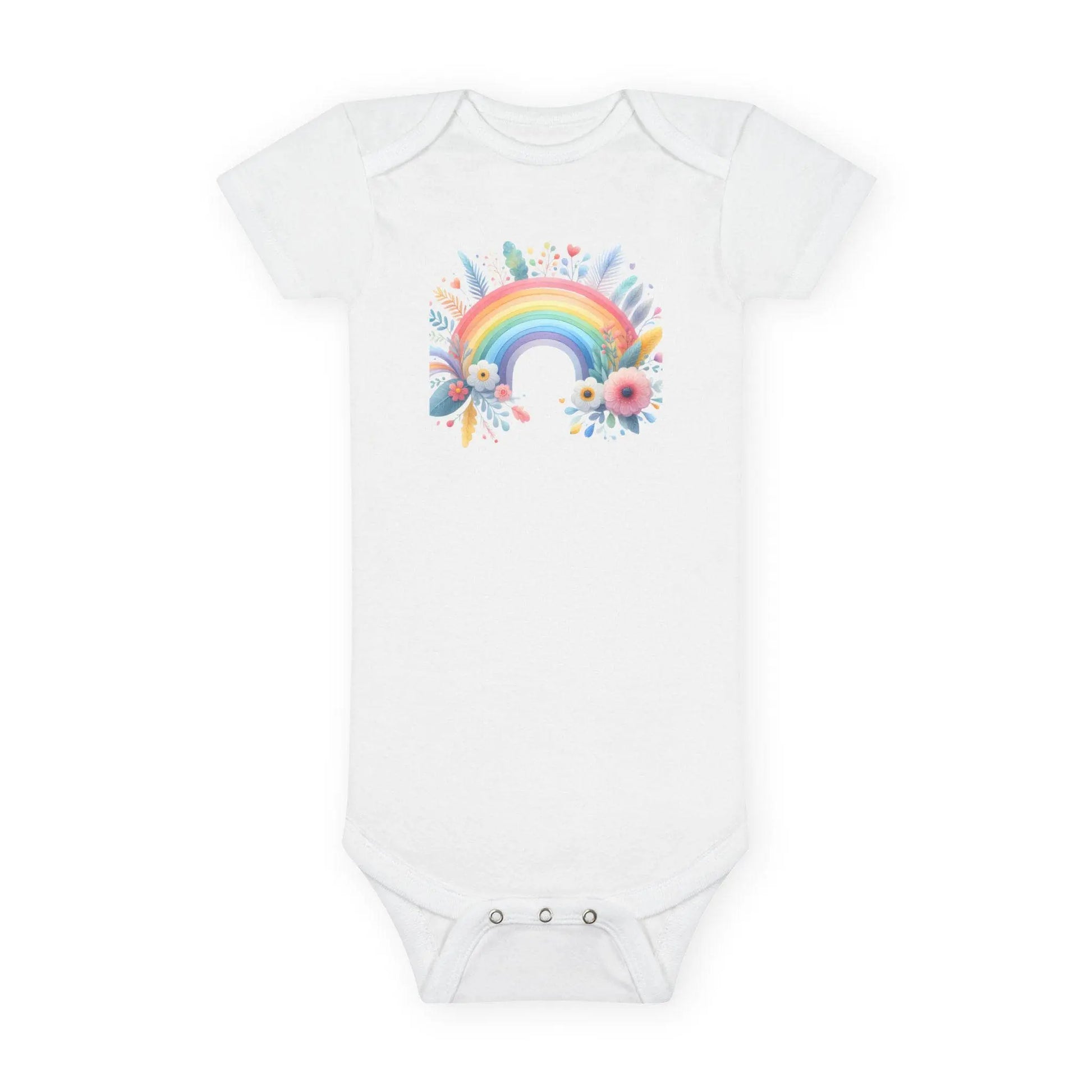 Rainbow Floral Baby Girl Onesie: 100% Cotton Infant Outfit Rainbow Chaos Art Studio