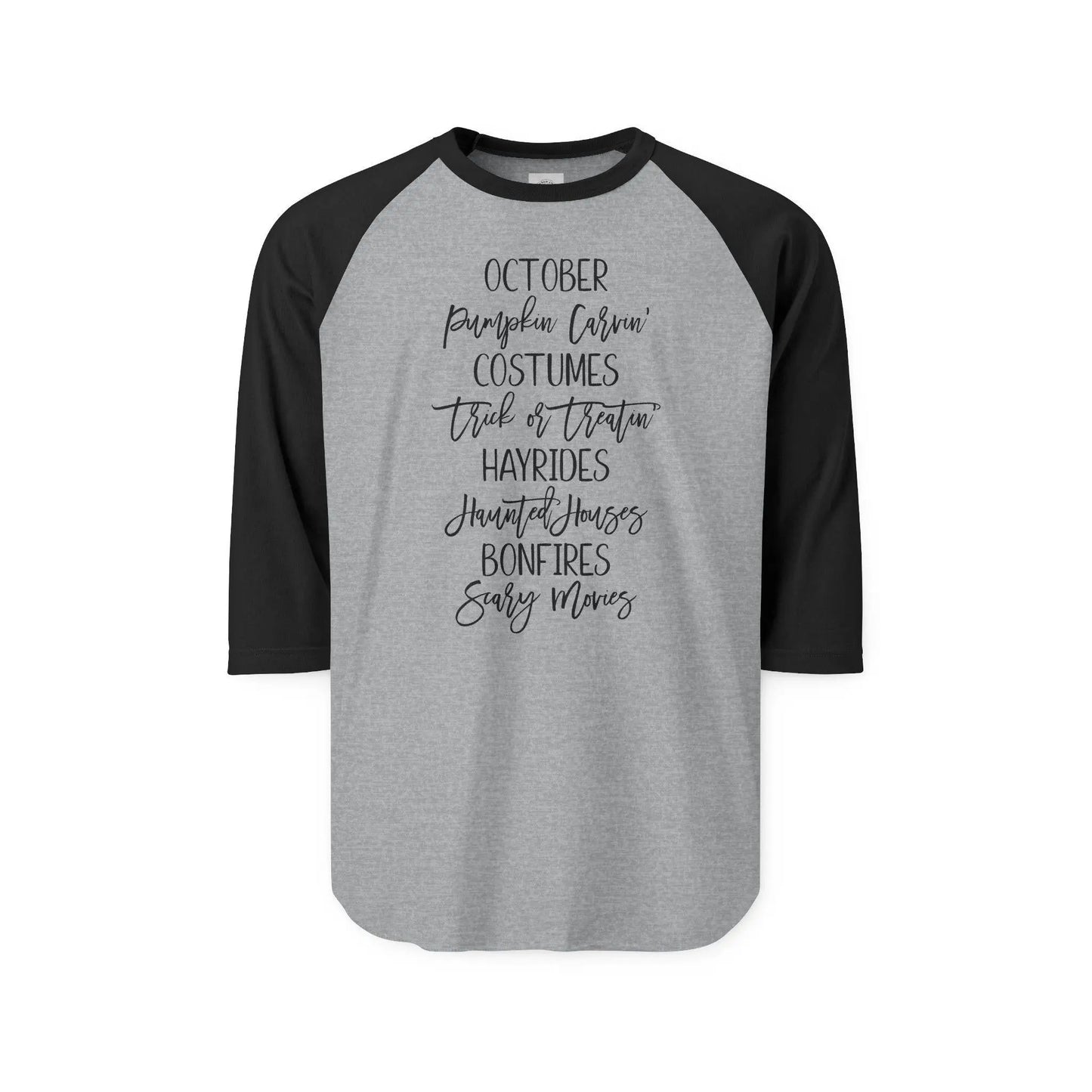 October Celebration Raglan Shirt, Unisex Fall Tee, Halloween Shirt, Cozy Autumn Apparel, Perfect for Hayrides & Bonfires Rainbow Chaos Art Studio