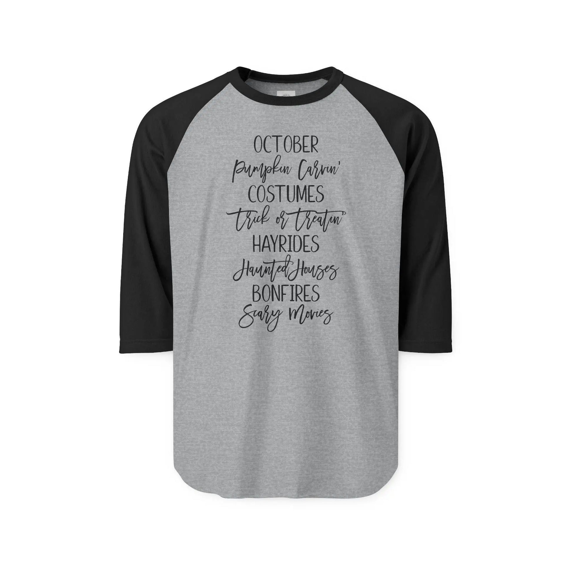 October Celebration Raglan Shirt, Unisex Fall Tee, Halloween Shirt, Cozy Autumn Apparel, Perfect for Hayrides & Bonfires Rainbow Chaos Art Studio