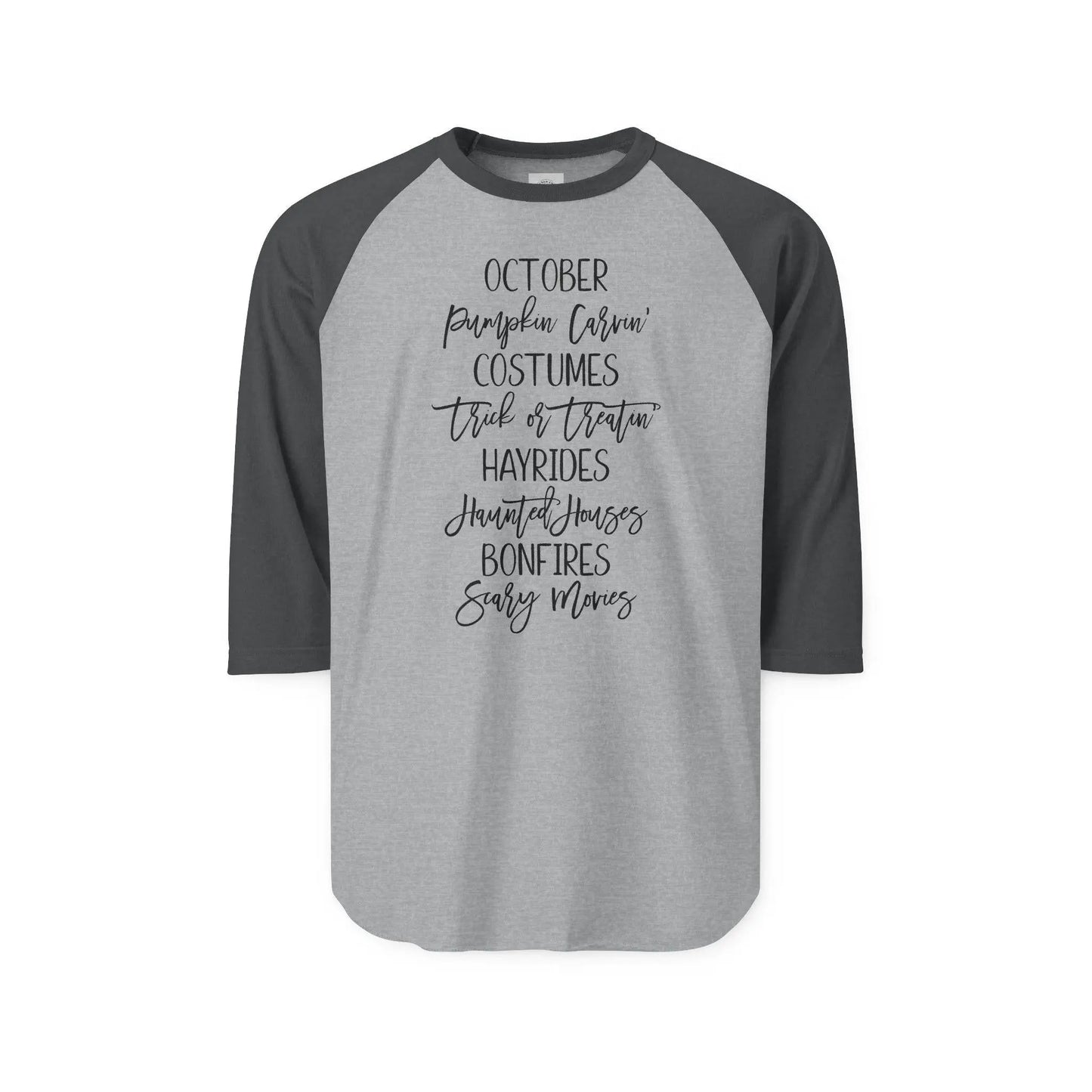 October Celebration Raglan Shirt, Unisex Fall Tee, Halloween Shirt, Cozy Autumn Apparel, Perfect for Hayrides & Bonfires Rainbow Chaos Art Studio