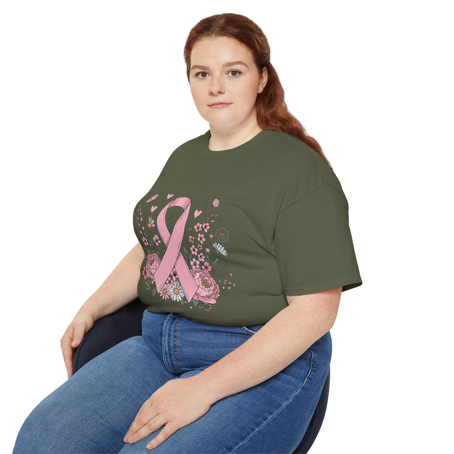 Breast Cancer Awareness Tee, Support Shirt, Floral Ribbon Design, Gift for Her, Unisex T-Shirt