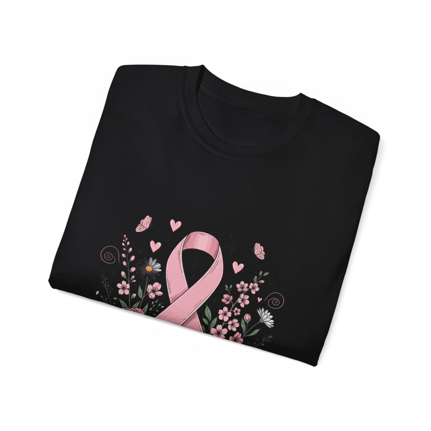 Breast Cancer Awareness Tee, Support Shirt, Floral Ribbon Design, Gift for Her, Unisex T-Shirt