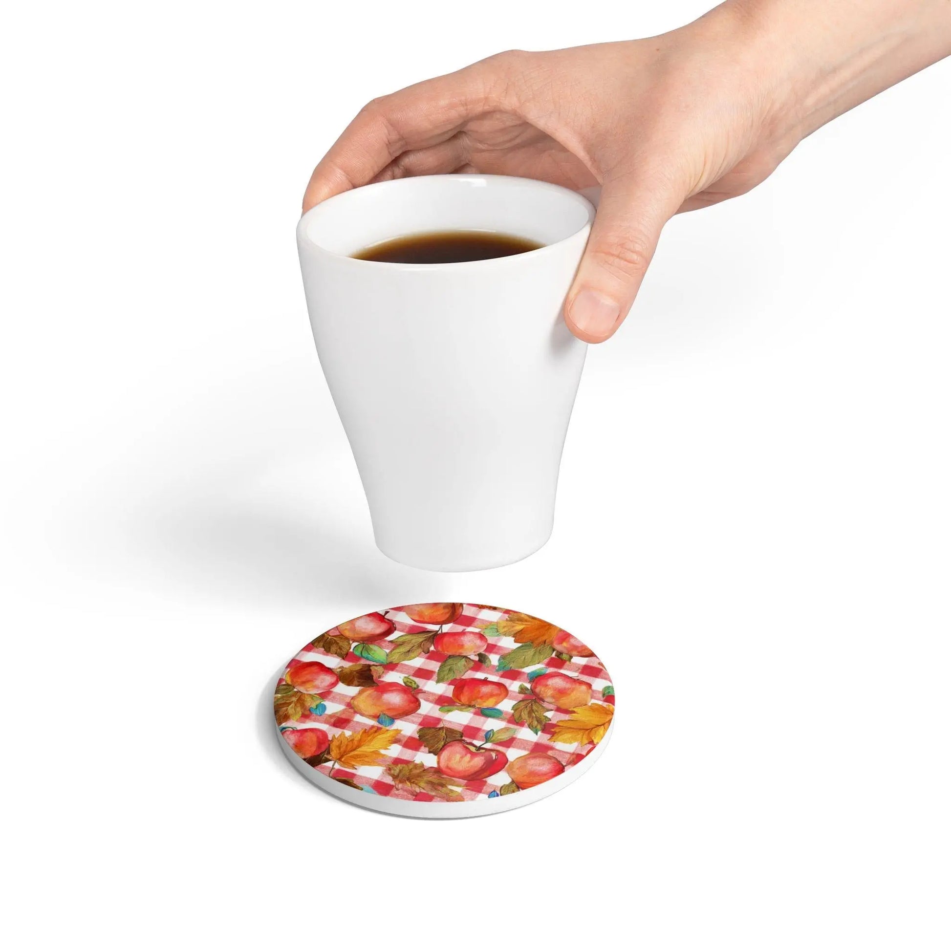 Autumn Apple Ceramic Coaster: Rustic Fall Home Decor Rainbow Chaos Art Studio
