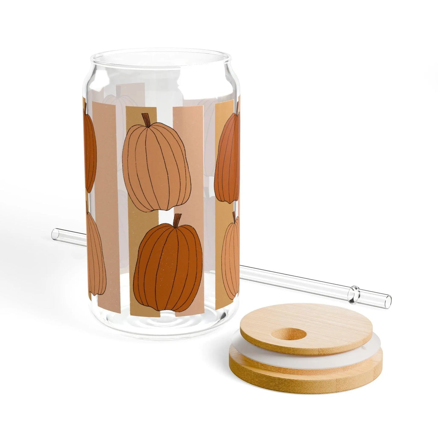 Pumpkin Spice Sipper Glass: 16oz Fall Beverage Container with Straw Rainbow Chaos Art Studio