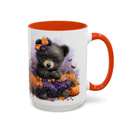Adorable Halloween Bear Mug, Cute Pumpkin Coffee Cup, Colorful Ceramic Mug, Fall Decor, Gift for Pet Lovers, 11oz and 15oz Rainbow Chaos Art Studio