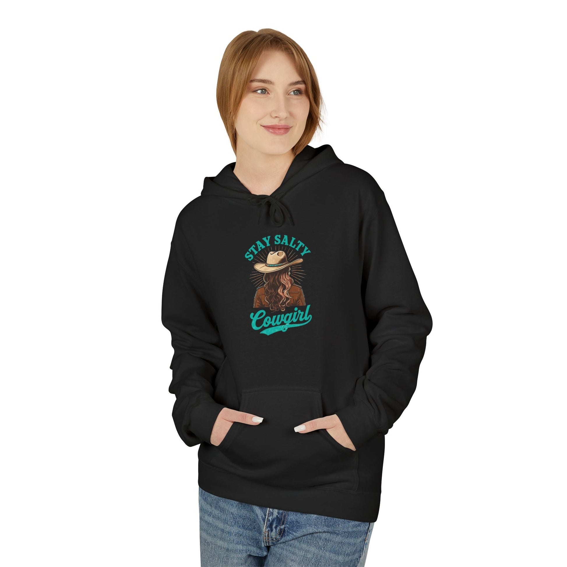 Cowgirl Stay Salty Hoodie, Cozy Fleece Pullover, Western Gift, Country Style Sweatshirt, Unisex Adorable Apparel Printify