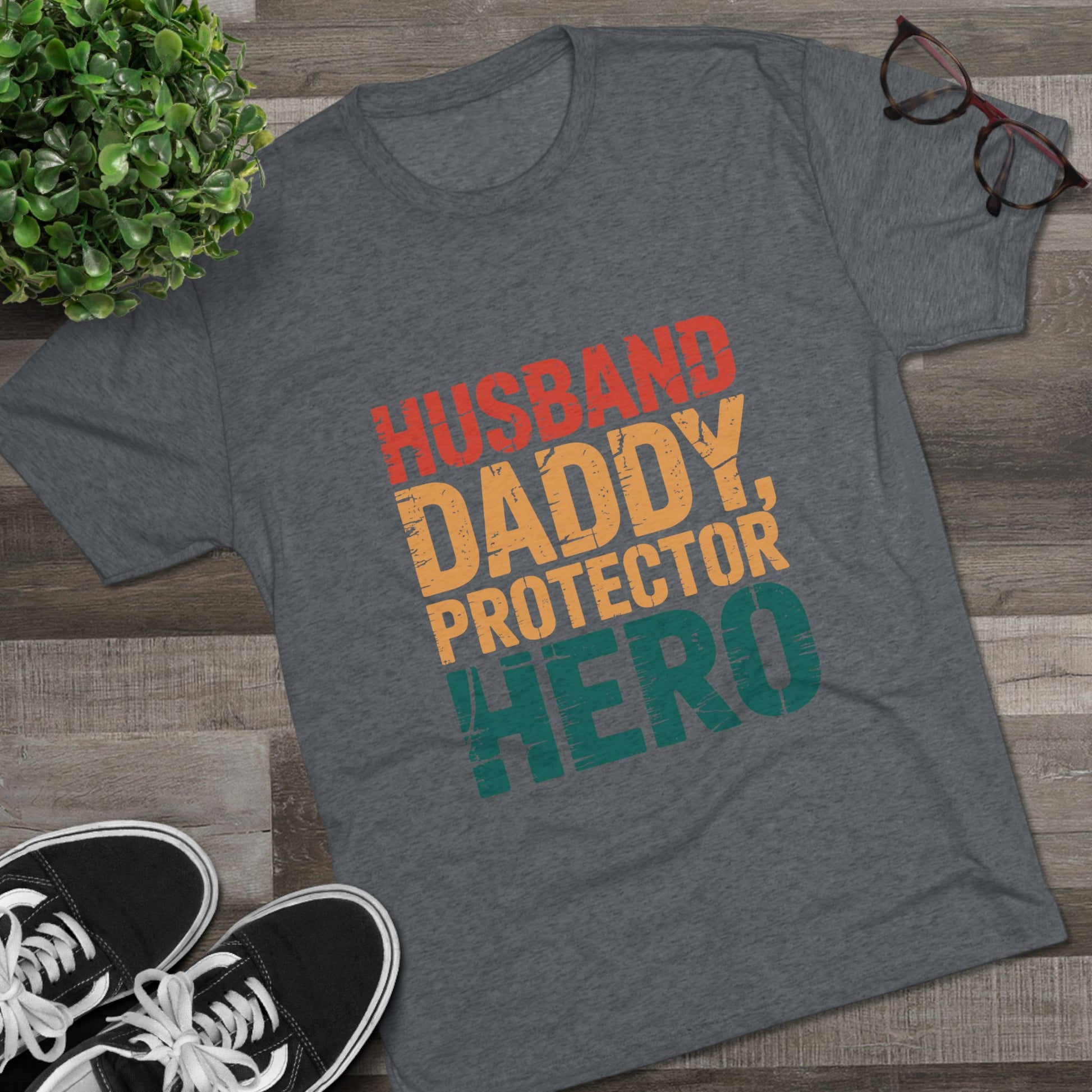 Hero Daddy Tee - Unisex Tri-Blend Crew T-Shirt, Father's Day Gift, Gifts for Dad, Family Gathering Outfit, Casual Wear for Fathers - Rainbow Chaos Art Studio