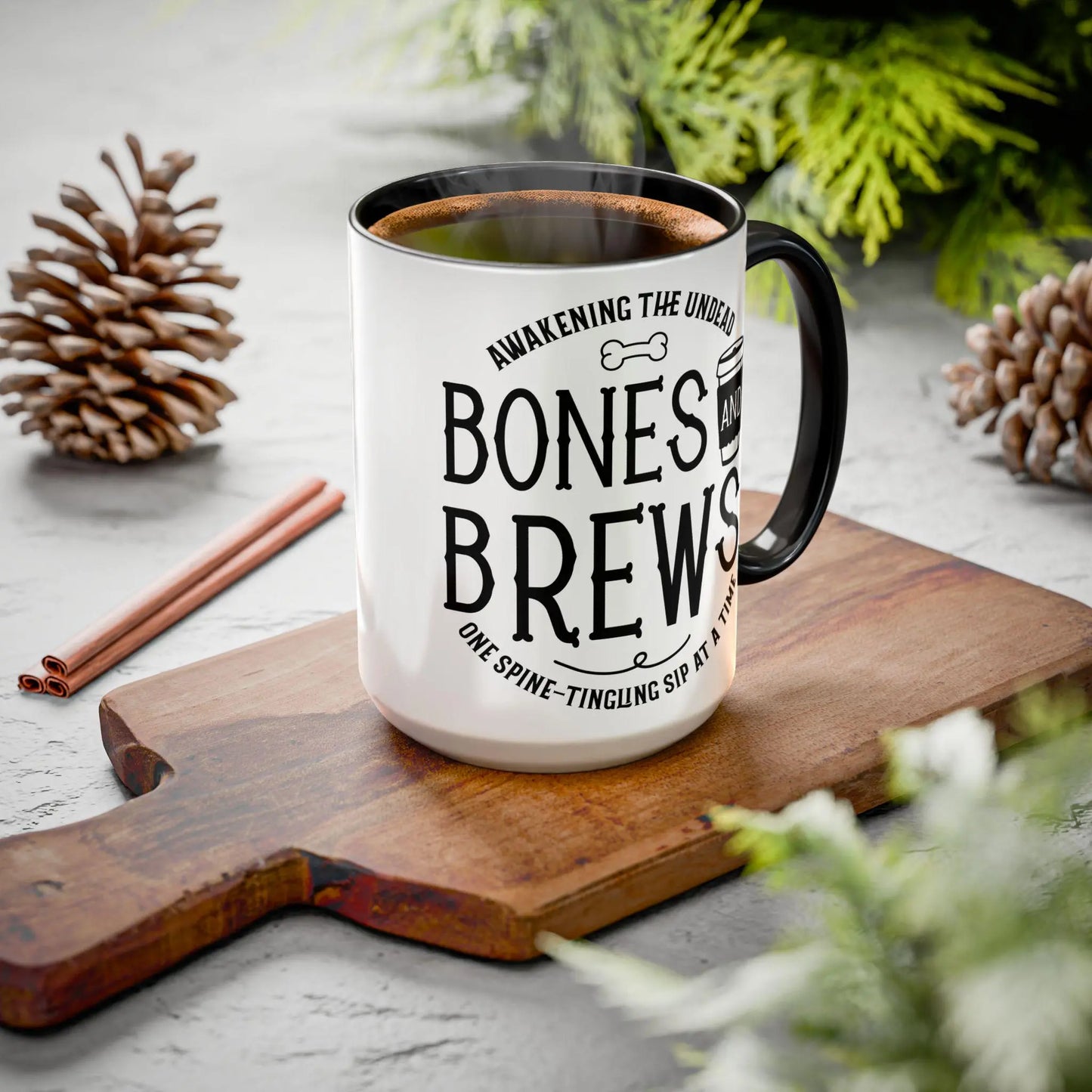 Halloween Coffee Mug: Bones and Brews Design, Colorful Ceramic Rainbow Chaos Art Studio