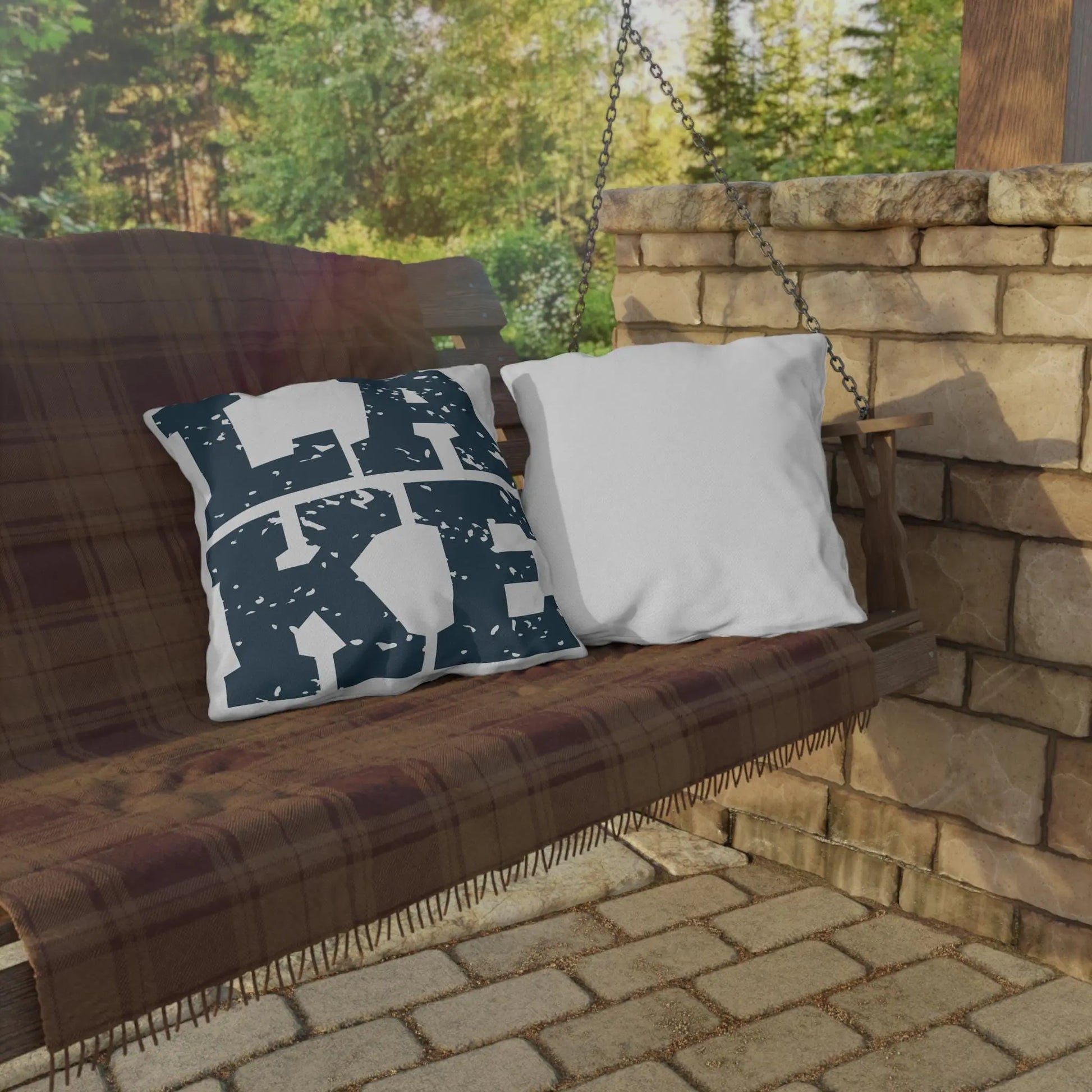Lake Life Outdoor Pillow: Durable Patio & Poolside Decor Rainbow Chaos Art Studio
