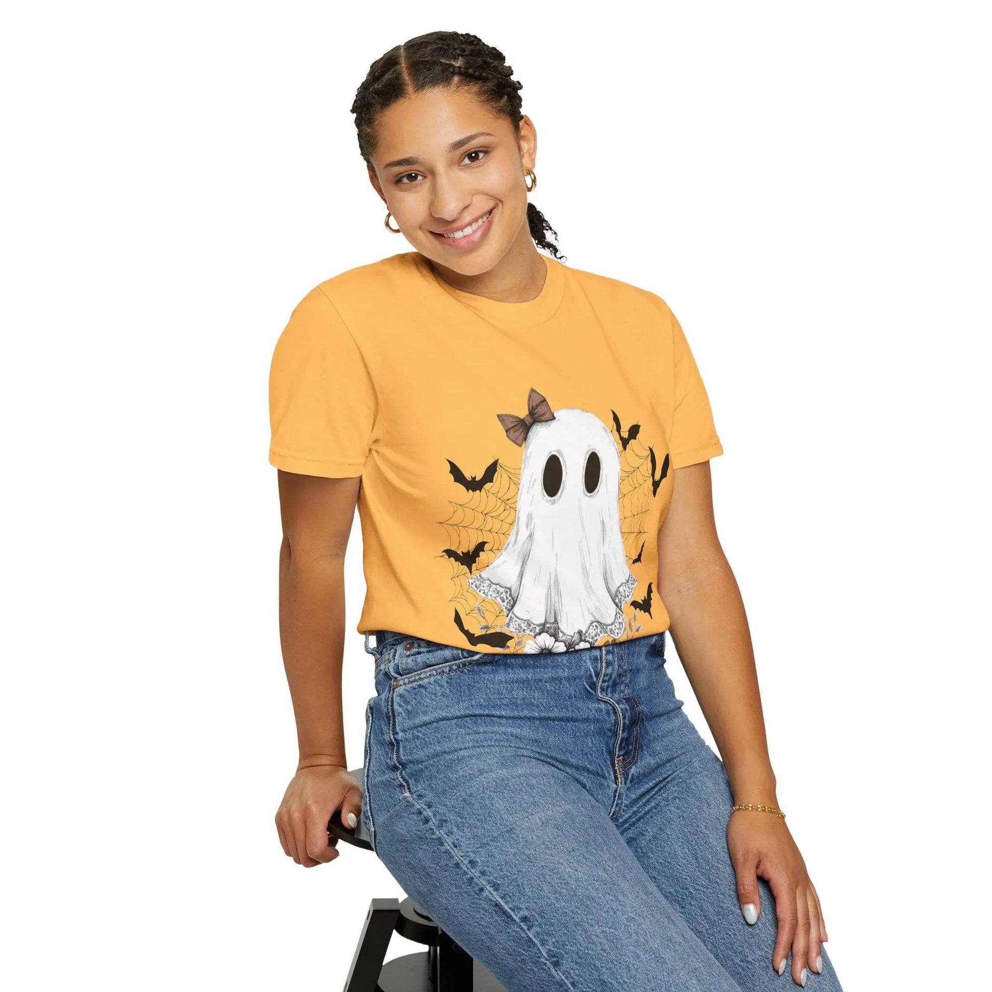 Lacy Ghost Unisex T-shirt, Halloween Shirt for Autumn, Scary Ghost Tee, Spooky Tee, Creepy Halloween Top, Fall Festive T-shirt, Seasonal Rainbow Chaos Art Studio