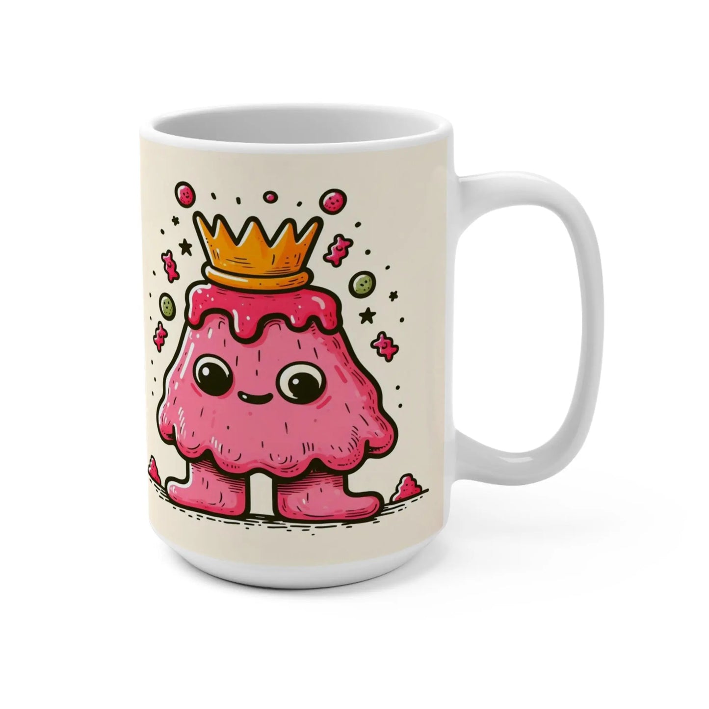 Cute King Jelly Mug, Fun Drinkware, Whimsical Gift, Cartoon Character Cup, Unique Kitchen Decor, Pink Mug for Kids & Adults Rainbow Chaos Art Studio