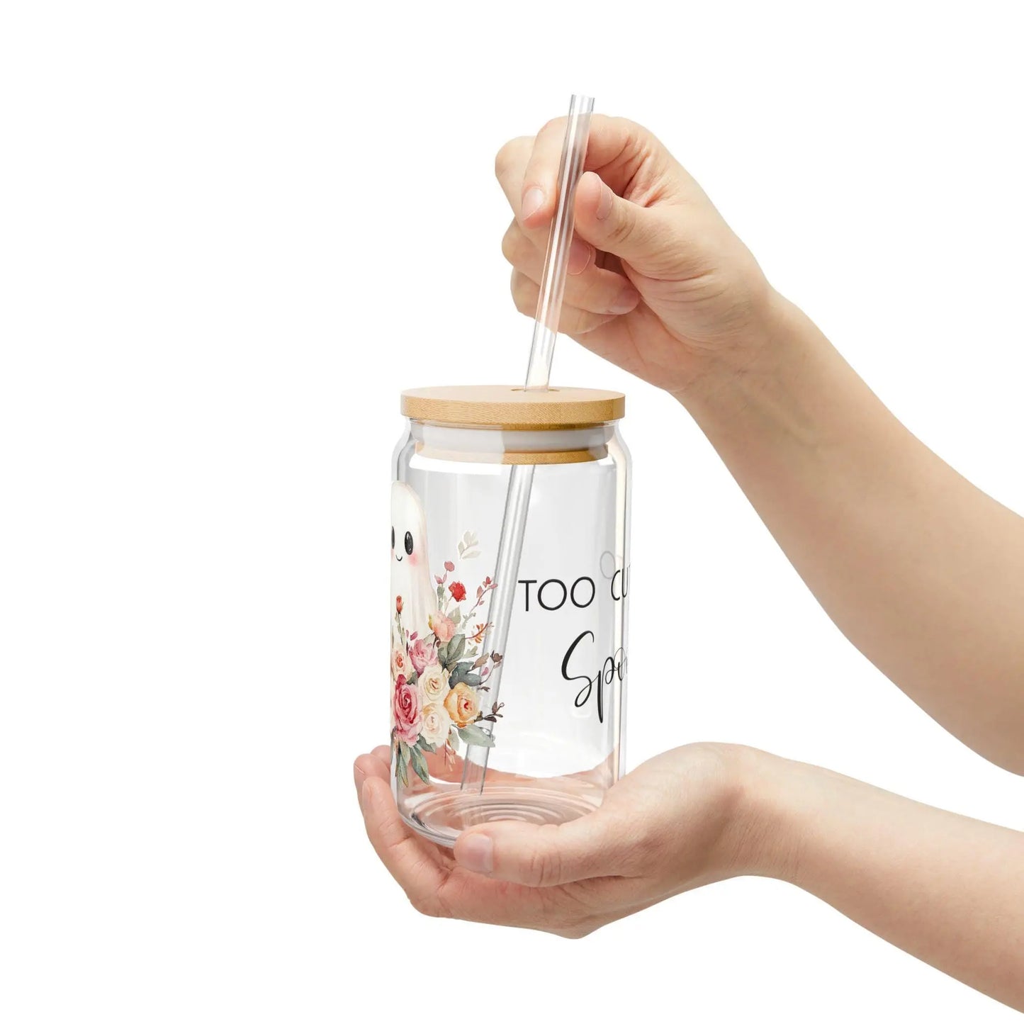 Charming Floral Ghost Sipper Glass, Cute Drinkware, Ideal for Gifts, Home Decor, Halloween or Everyday Use Rainbow Chaos Art Studio