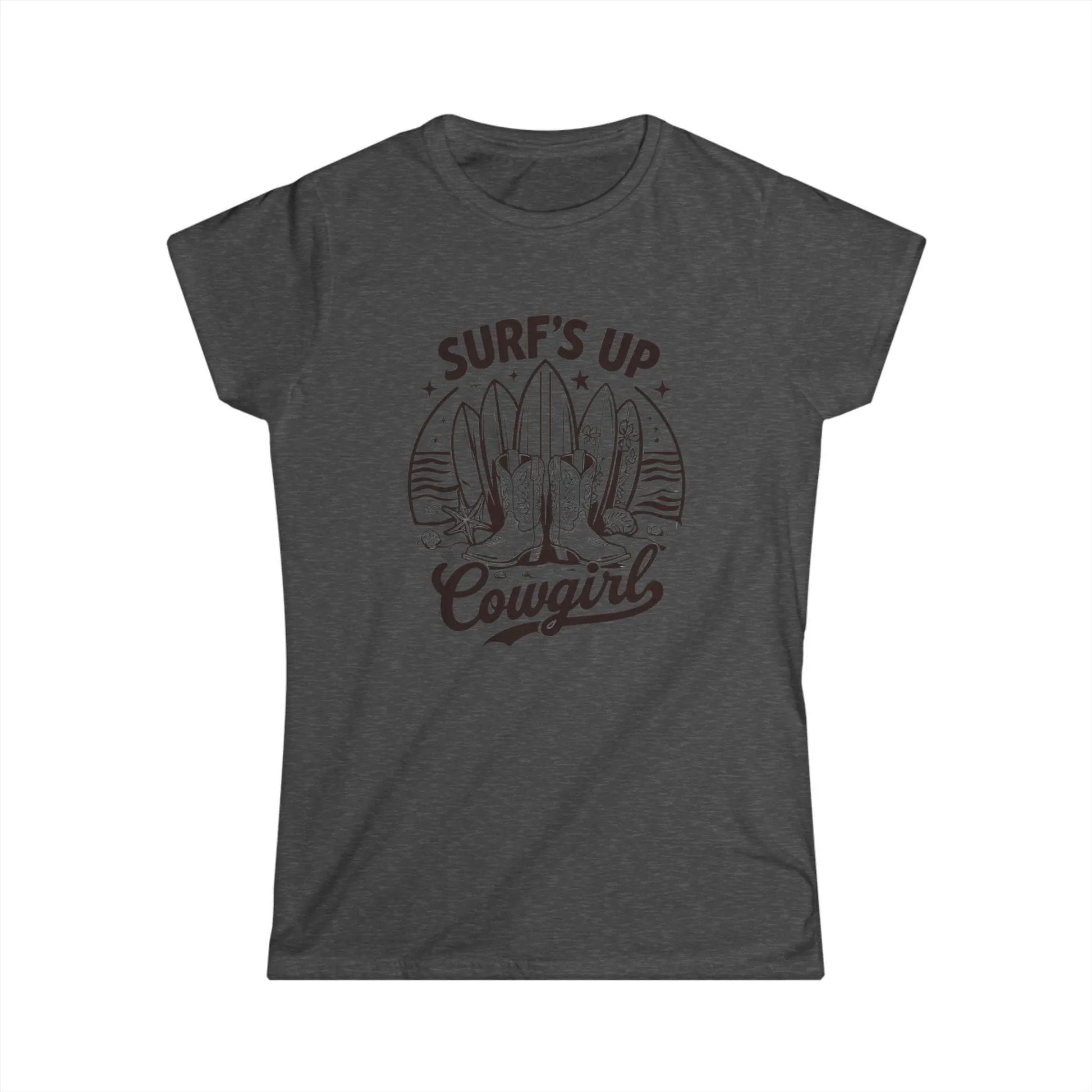Surf's Up Cowgirl Tee: Relaxed Fit Women's Ringspun Cotton T-Shirt Rainbow Chaos Art Studio