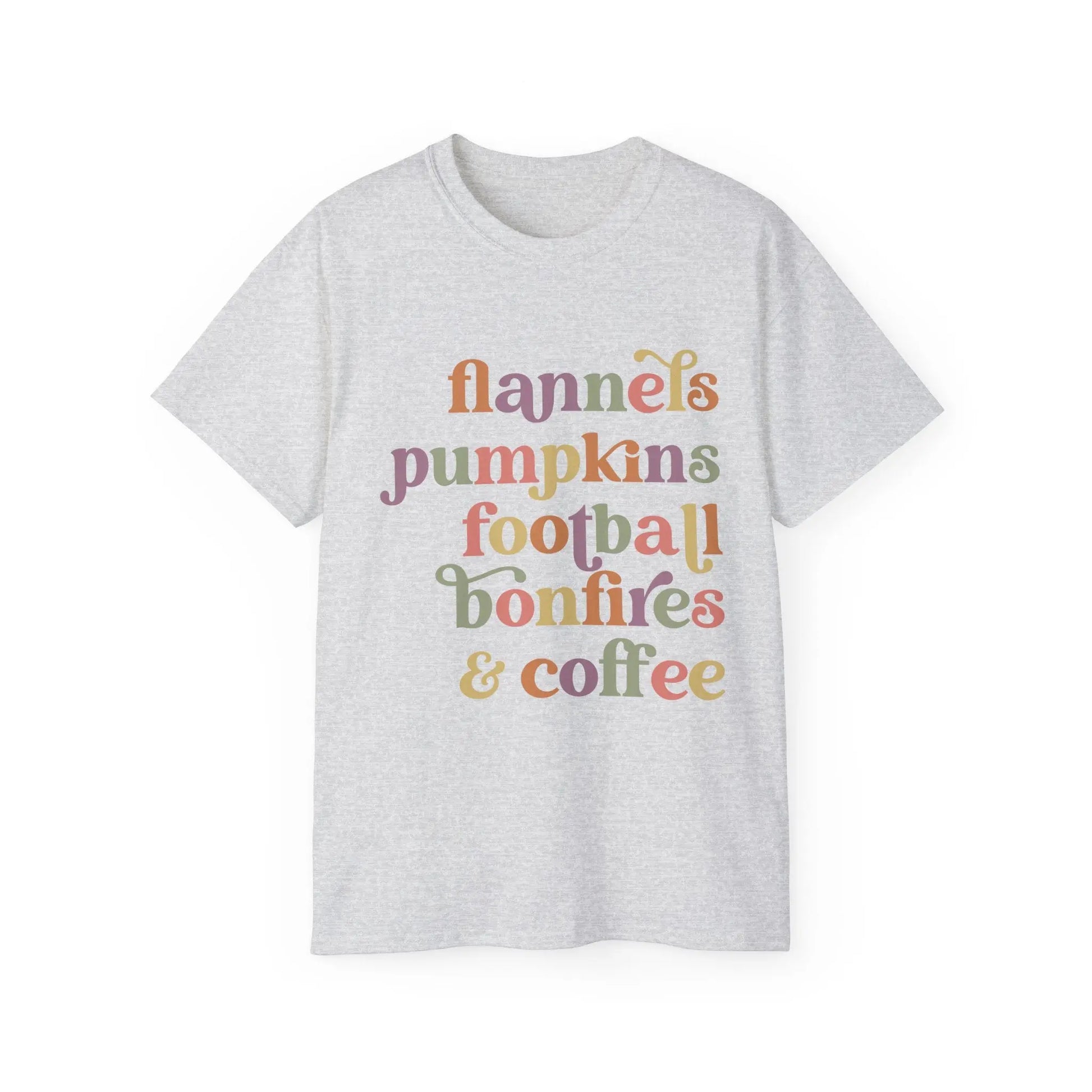 Fall Vibes Unisex Tee, Flannels Pumpkins Football Bonfires Coffee Graphic T-Shirt, Perfect for Autumn Gatherings, Cozy Apparel, Gift [...] Printify