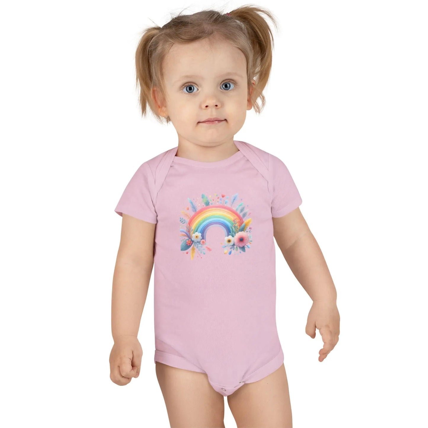 Rainbow Floral Baby Girl Onesie: 100% Cotton Infant Outfit Rainbow Chaos Art Studio
