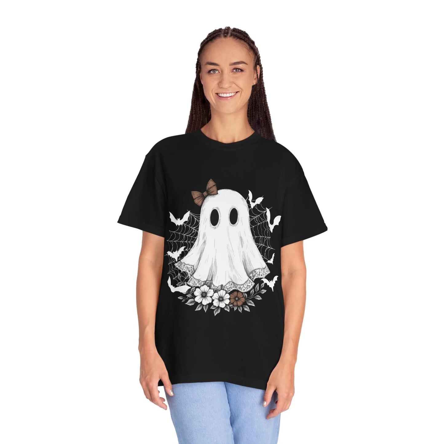 Lacy Ghost Unisex T-shirt, Halloween Shirt for Autumn, Scary Ghost Tee, Spooky Tee, Creepy Halloween Top, Fall Festive T-shirt, Seasonal Rainbow Chaos Art Studio