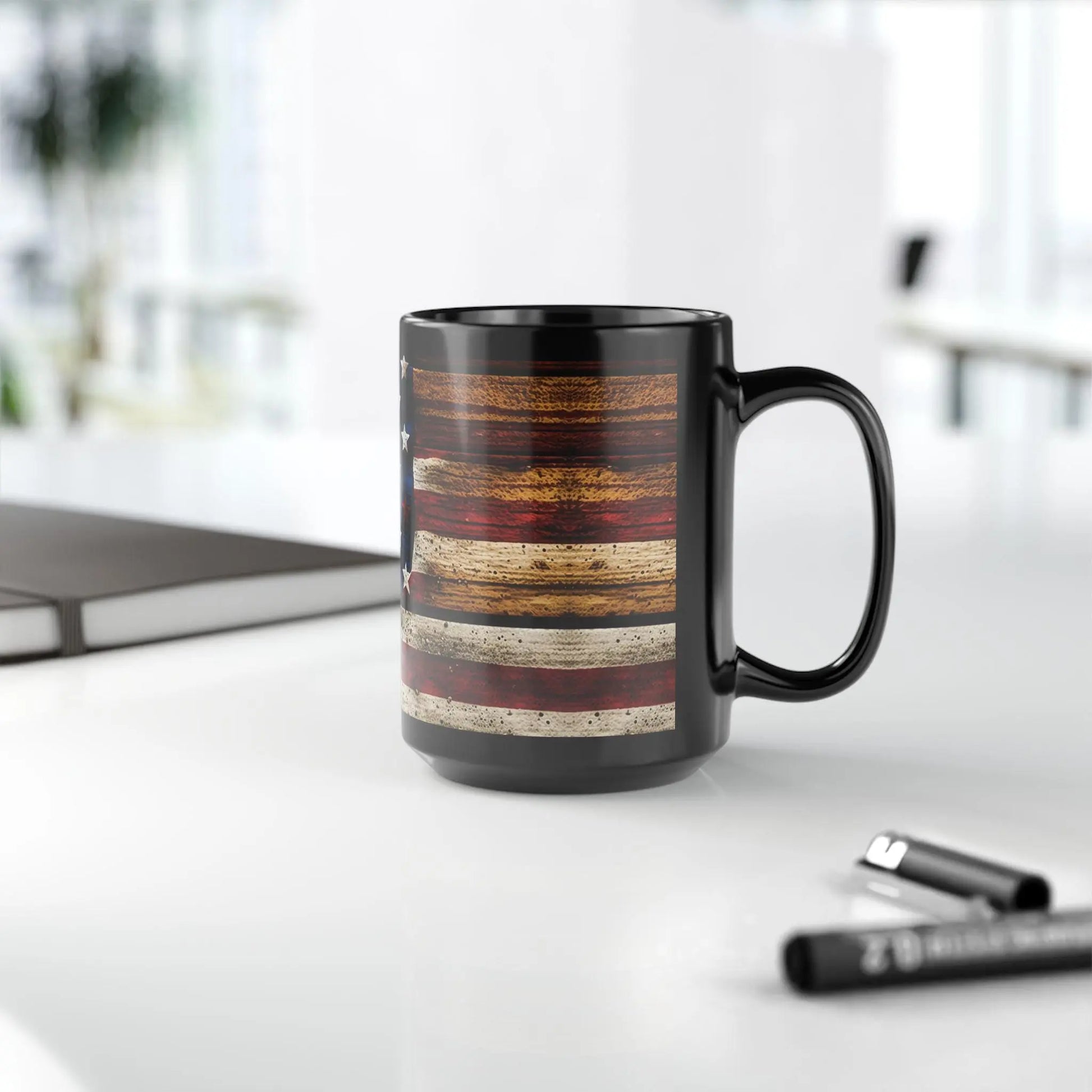 Distressed American Flag Coffee Mug: 15oz Patriotic Ceramic Drinkware Rainbow Chaos Art Studio