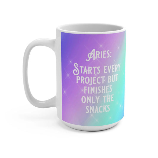 Aries Zodiac Mug: Mystical Astrology Coffee Cup, 15oz Ceramic Drinkware Rainbow Chaos Art Studio