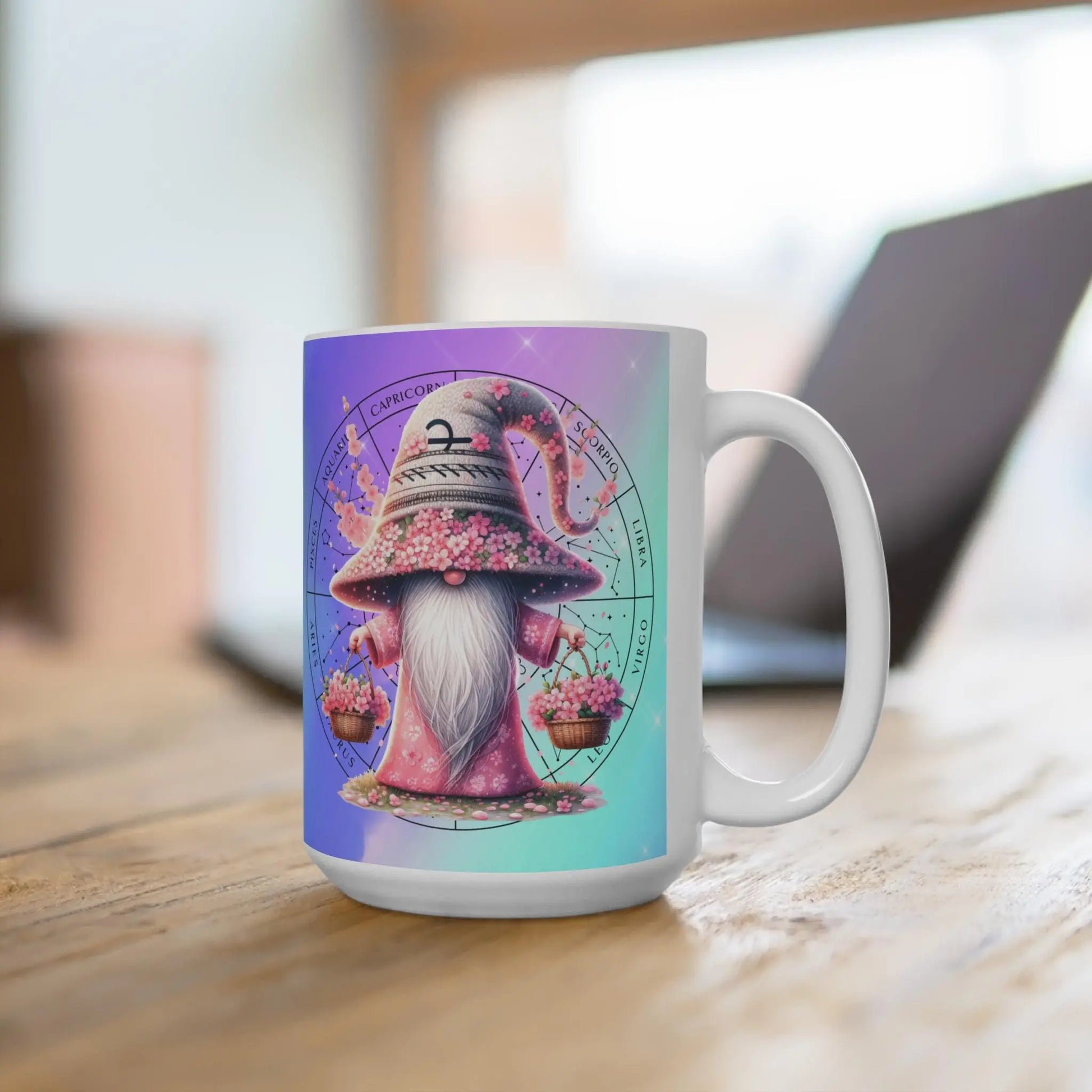 Libra Zodiac Gnome Mug: Astrology Coffee Cup, Birthday Gift Rainbow Chaos Art Studio