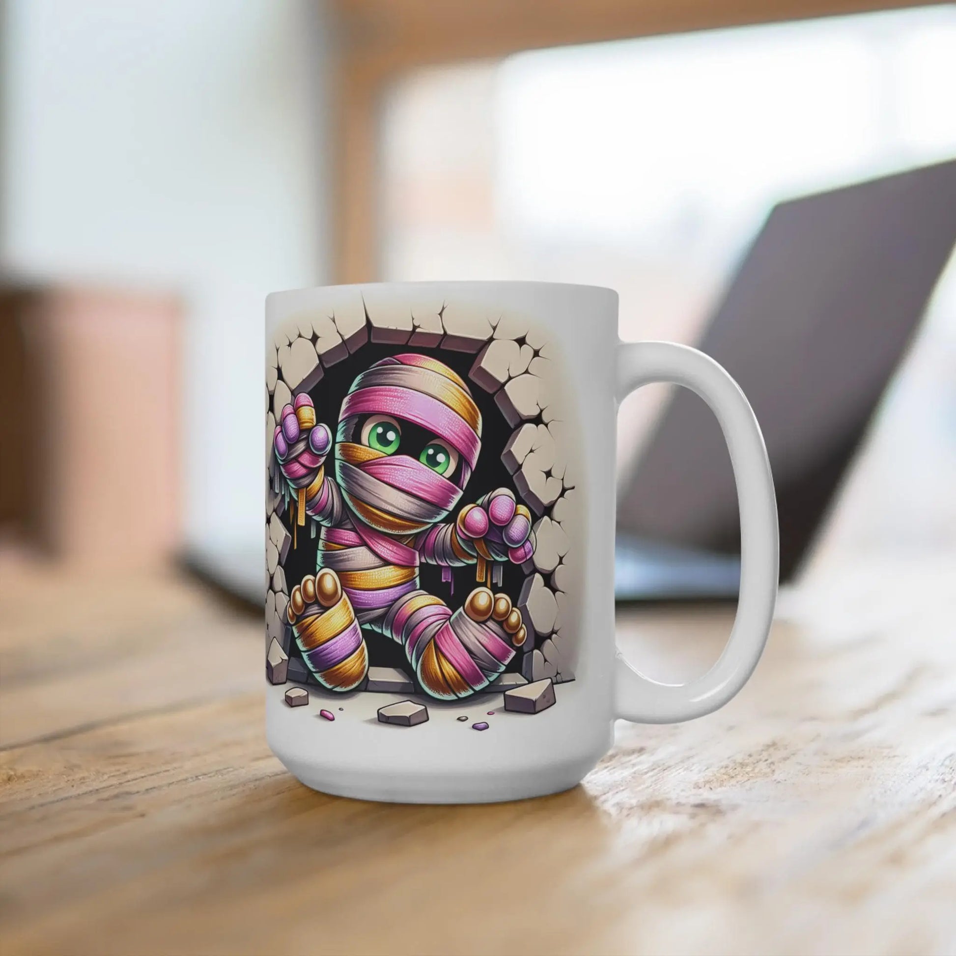 Cute Mummy Halloween Mug, Fun Coffee Cup, Halloween Gift, Unique Kitchen Decor, Vibrant Artwork, Birthday Gift Rainbow Chaos Art Studio