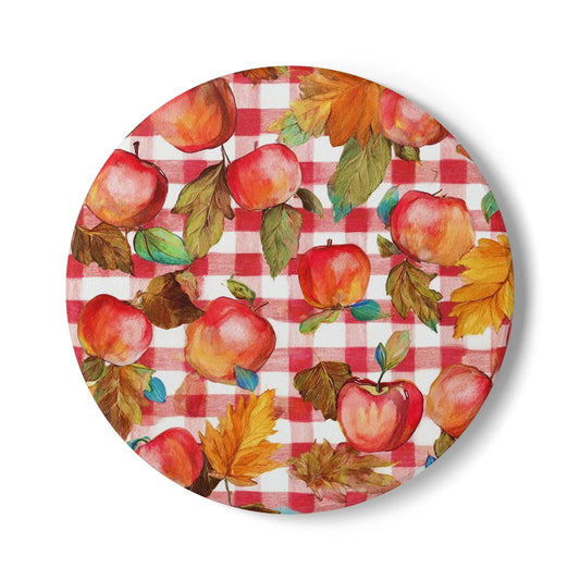 Autumn Apple Ceramic Coaster: Rustic Fall Home Decor Rainbow Chaos Art Studio