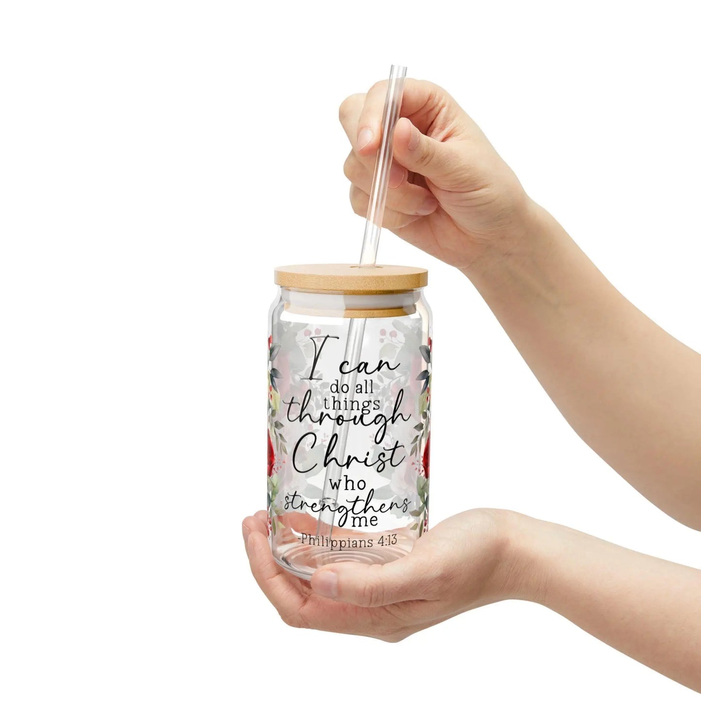 Floral Inspirational Sipper Glass: 16oz Quotes Tumbler Rainbow Chaos Art Studio