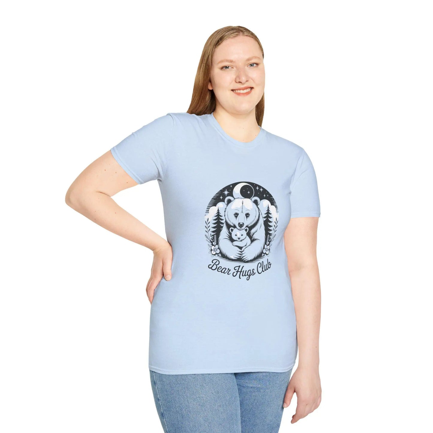 Bear Hugs Club T-Shirt: Unisex Softstyle Cotton Tee Rainbow Chaos Art Studio