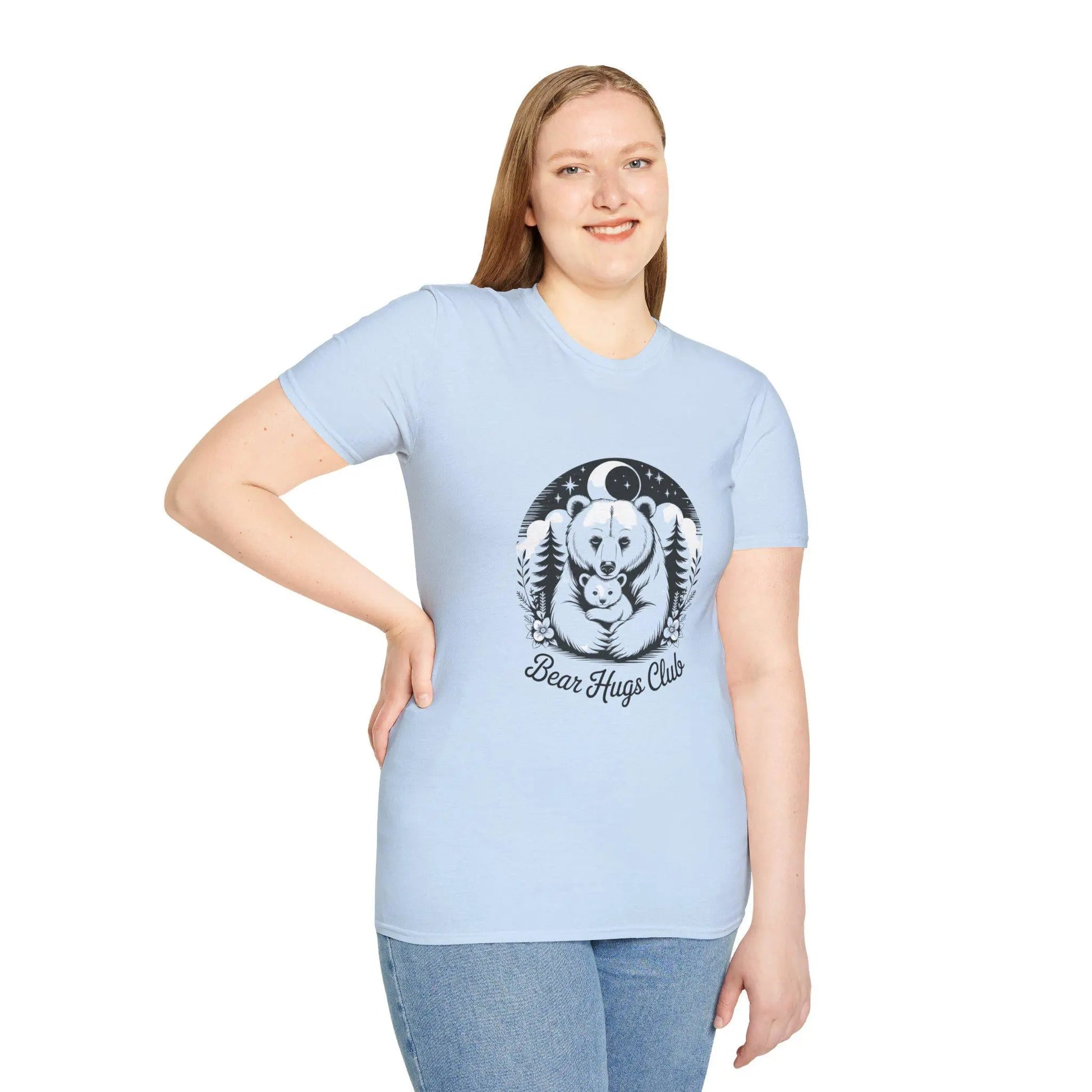 Bear Hugs Club T-Shirt: Unisex Softstyle Cotton Tee Rainbow Chaos Art Studio