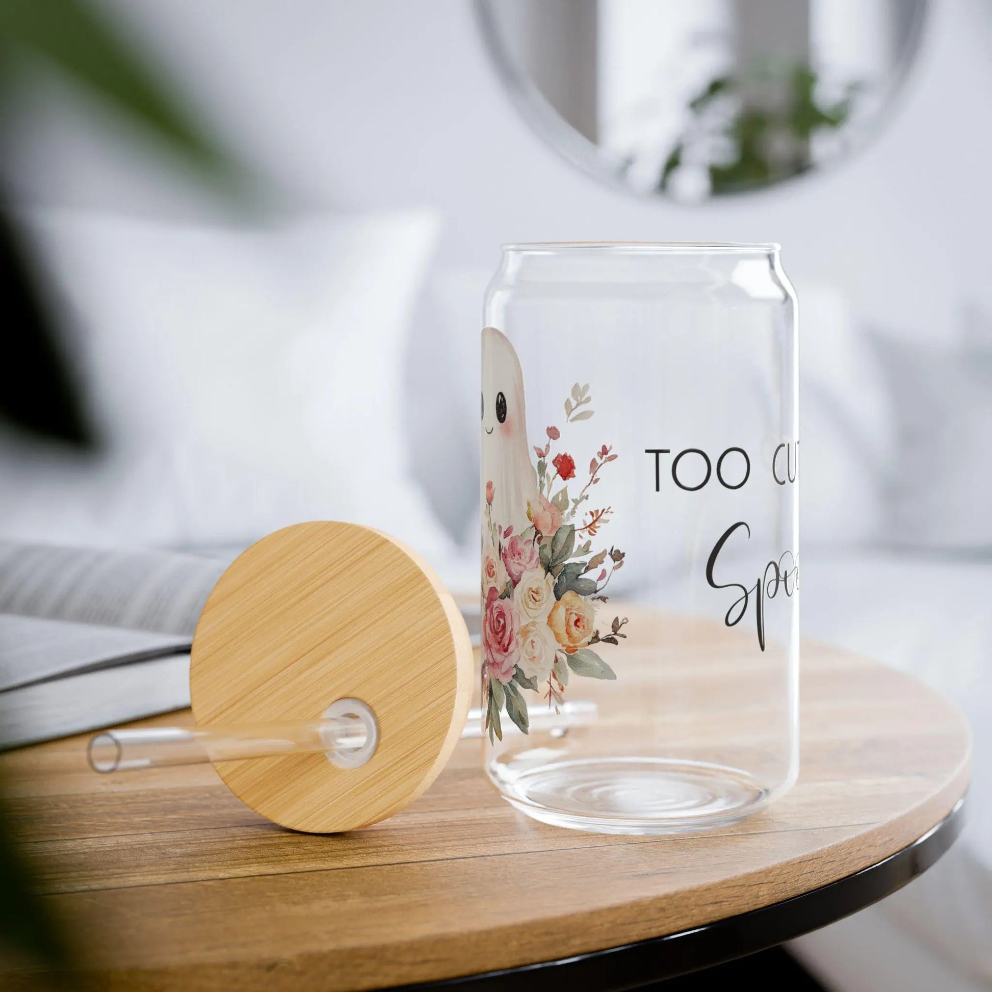 Charming Floral Ghost Sipper Glass, Cute Drinkware, Ideal for Gifts, Home Decor, Halloween or Everyday Use Rainbow Chaos Art Studio