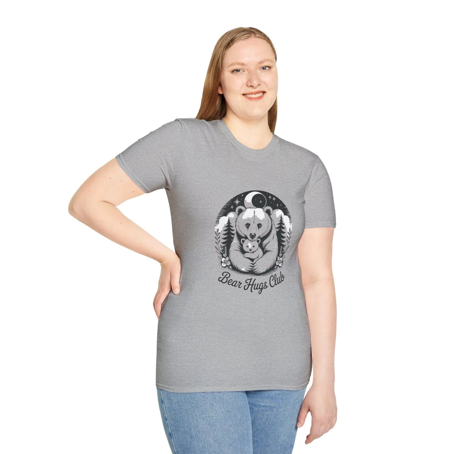 Bear Hugs Club T-Shirt: Unisex Softstyle Cotton Tee Rainbow Chaos Art Studio