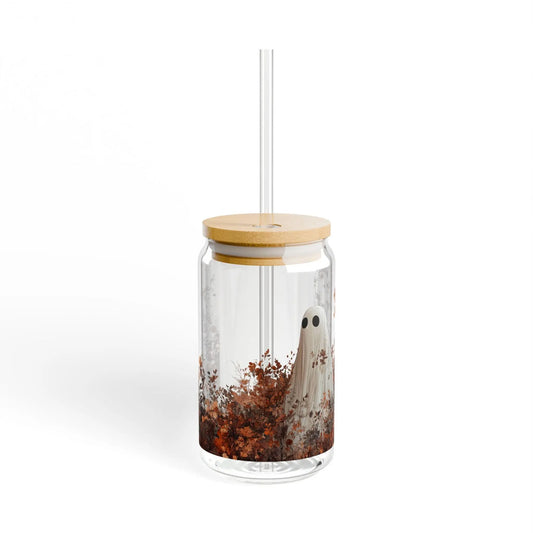 Ghost Sipper Glass: Halloween Drinkware with Straw - 16oz Rainbow Chaos Art Studio