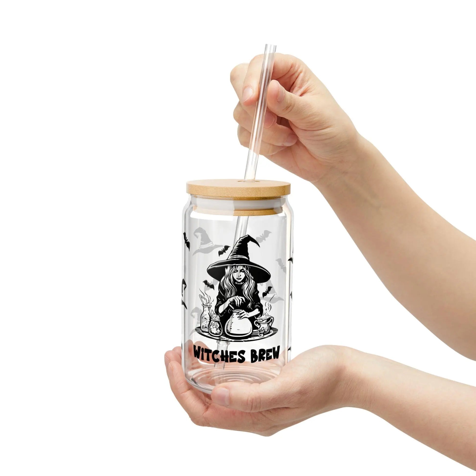 Witches Brew Sipper Glass: 16oz Halloween Drinkware with Tritan Straw Rainbow Chaos Art Studio