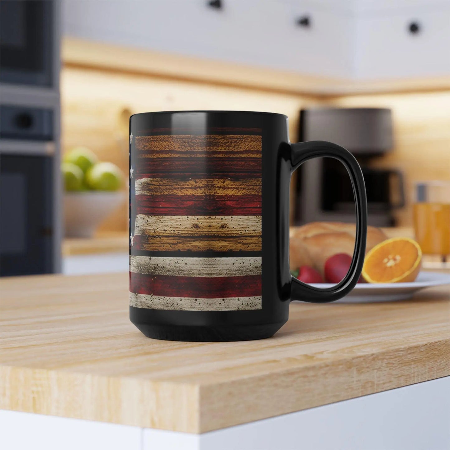 Distressed American Flag Coffee Mug: 15oz Patriotic Ceramic Drinkware Rainbow Chaos Art Studio