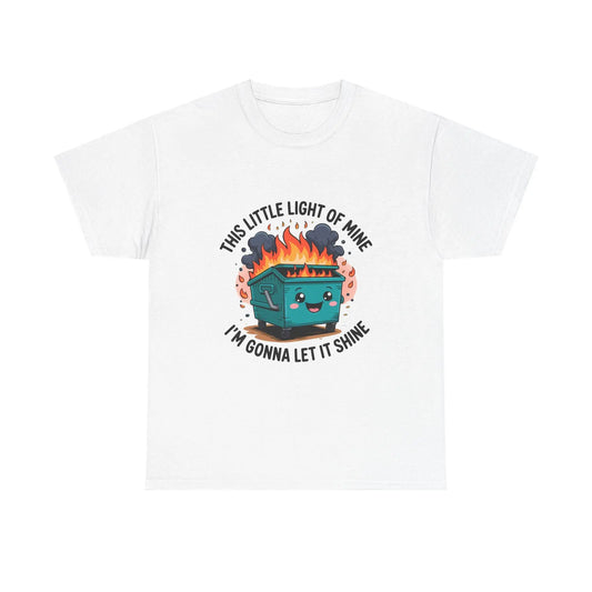 Dumpster Fire Graphic T-Shirt: Eco-Friendly Humor Tee Rainbow Chaos Art Studio