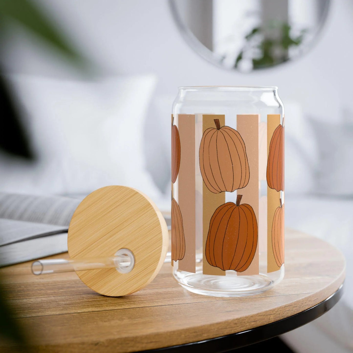 Pumpkin Spice Sipper Glass: 16oz Fall Beverage Container with Straw Rainbow Chaos Art Studio
