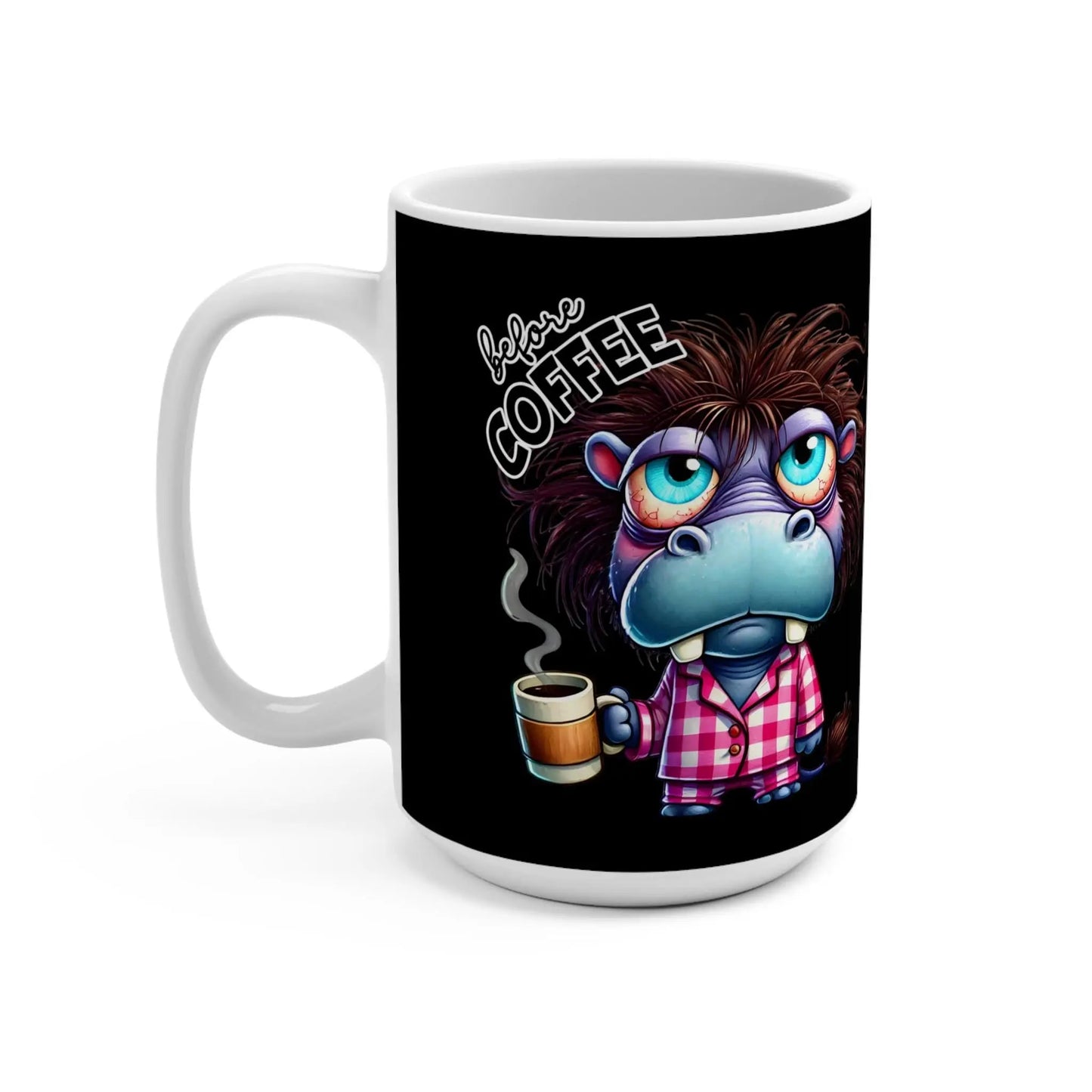 Caffeinated Hippo Mug - Fun Coffee Cup, Cute Animal Gift, Office Coffee Mug, Unique Birthday Present, Quirky Home Decor Rainbow Chaos Art Studio