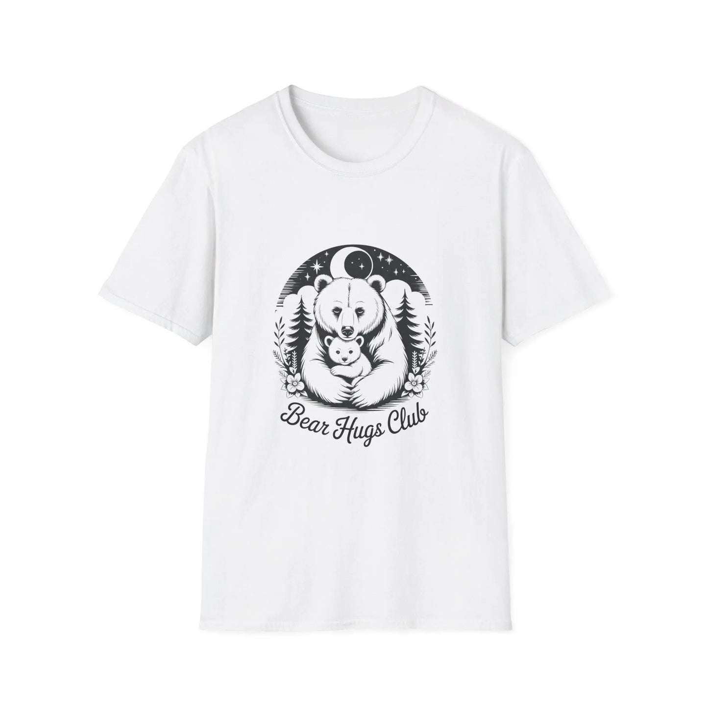 Bear Hugs Club T-Shirt: Unisex Softstyle Cotton Tee Rainbow Chaos Art Studio