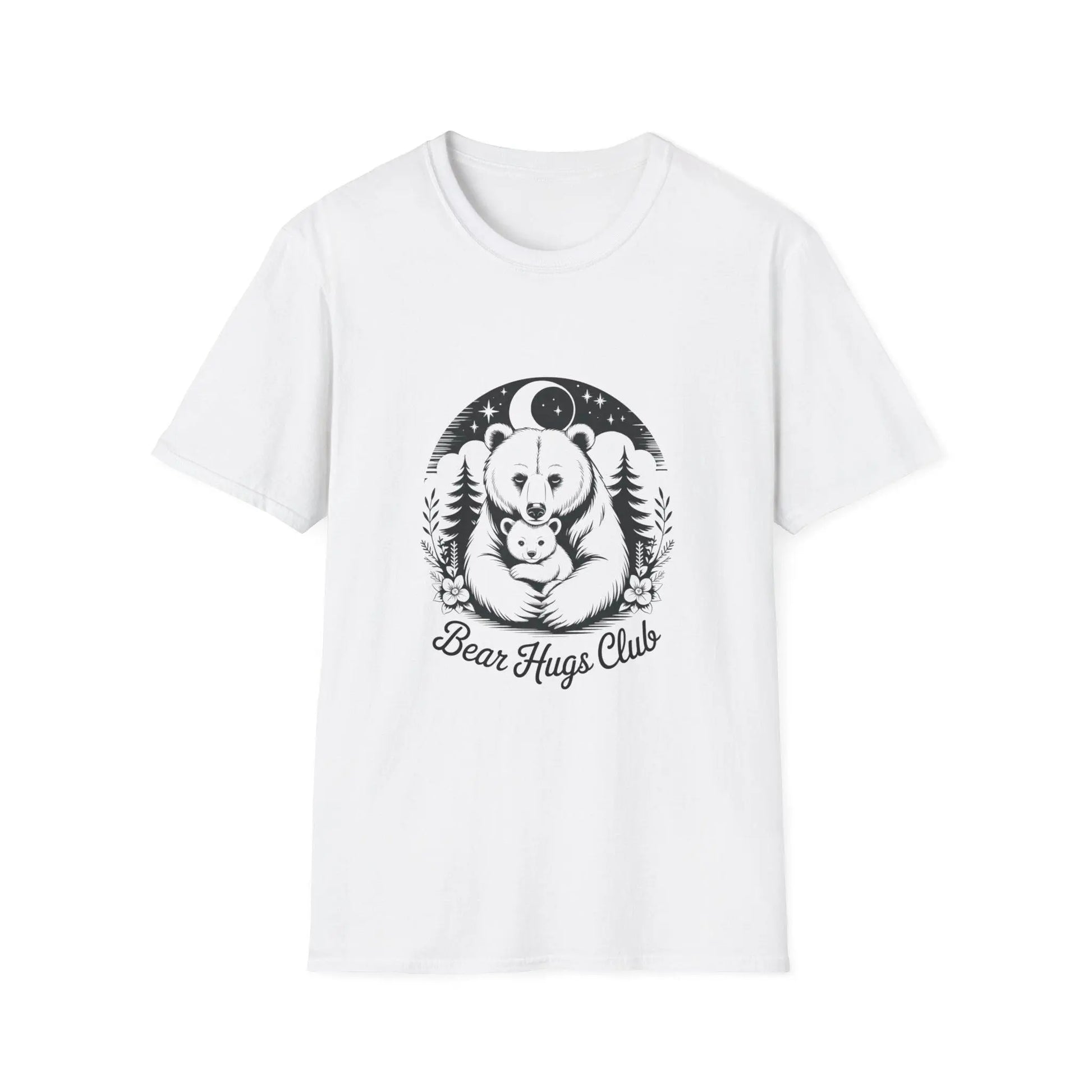 Bear Hugs Club T-Shirt: Unisex Softstyle Cotton Tee Rainbow Chaos Art Studio