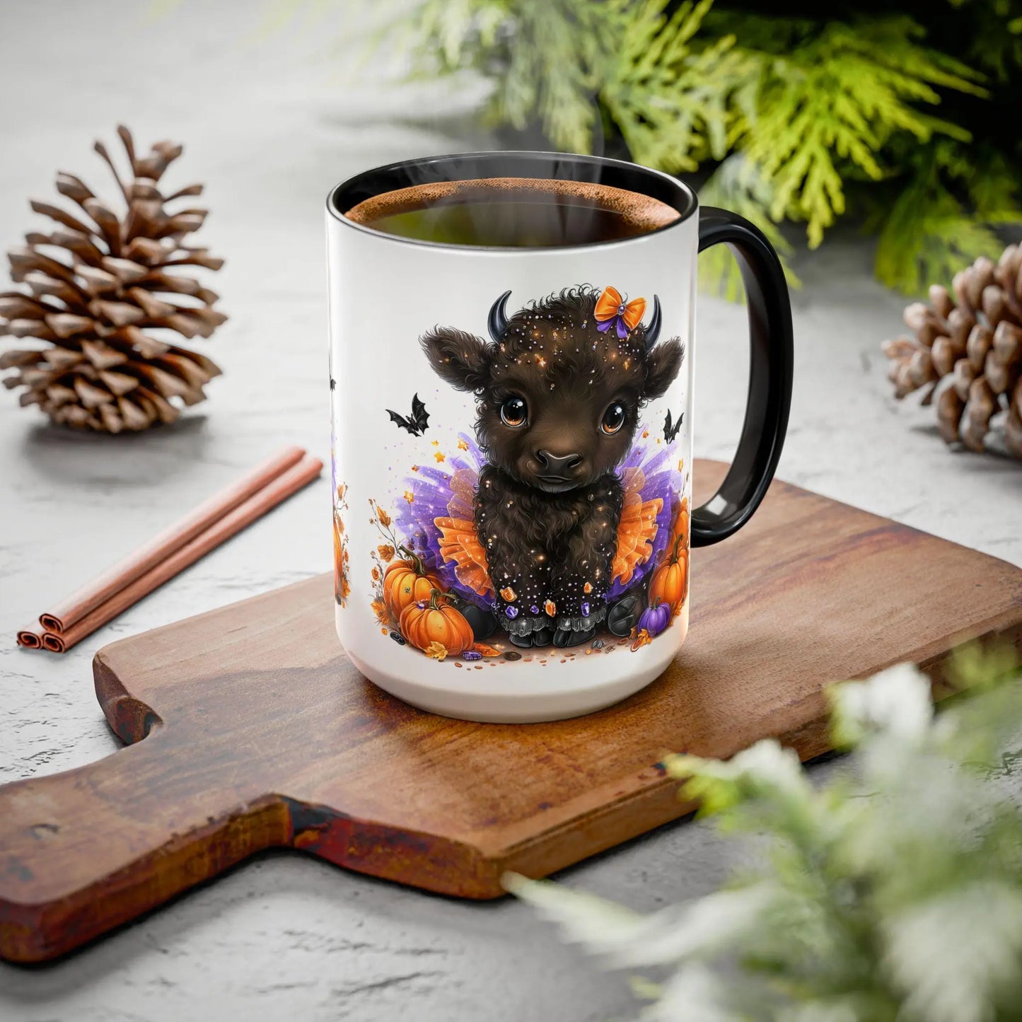 Autumn Cow Mug: Colorful Farmhouse Decor, Thanksgiving Gift Rainbow Chaos Art Studio
